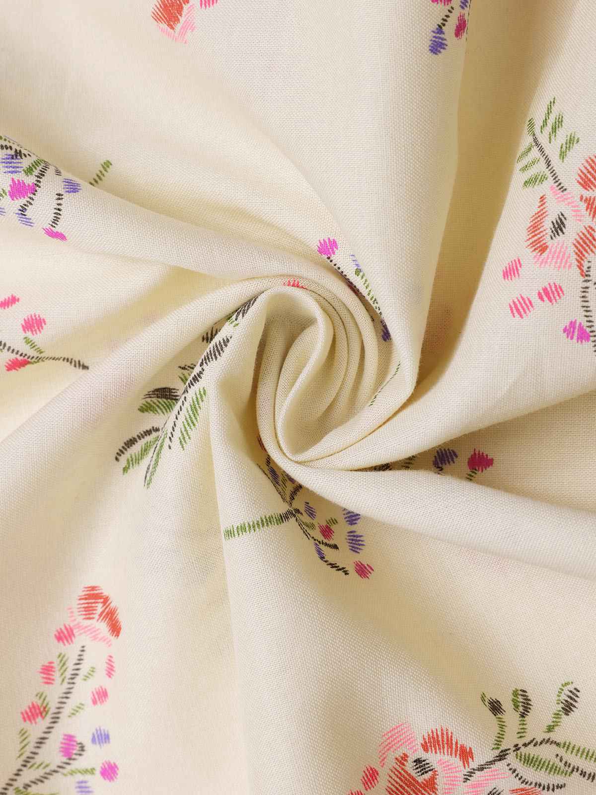 Pure Cotton Beige 1940s Puff Sleeves Floral Dress - Image 9
