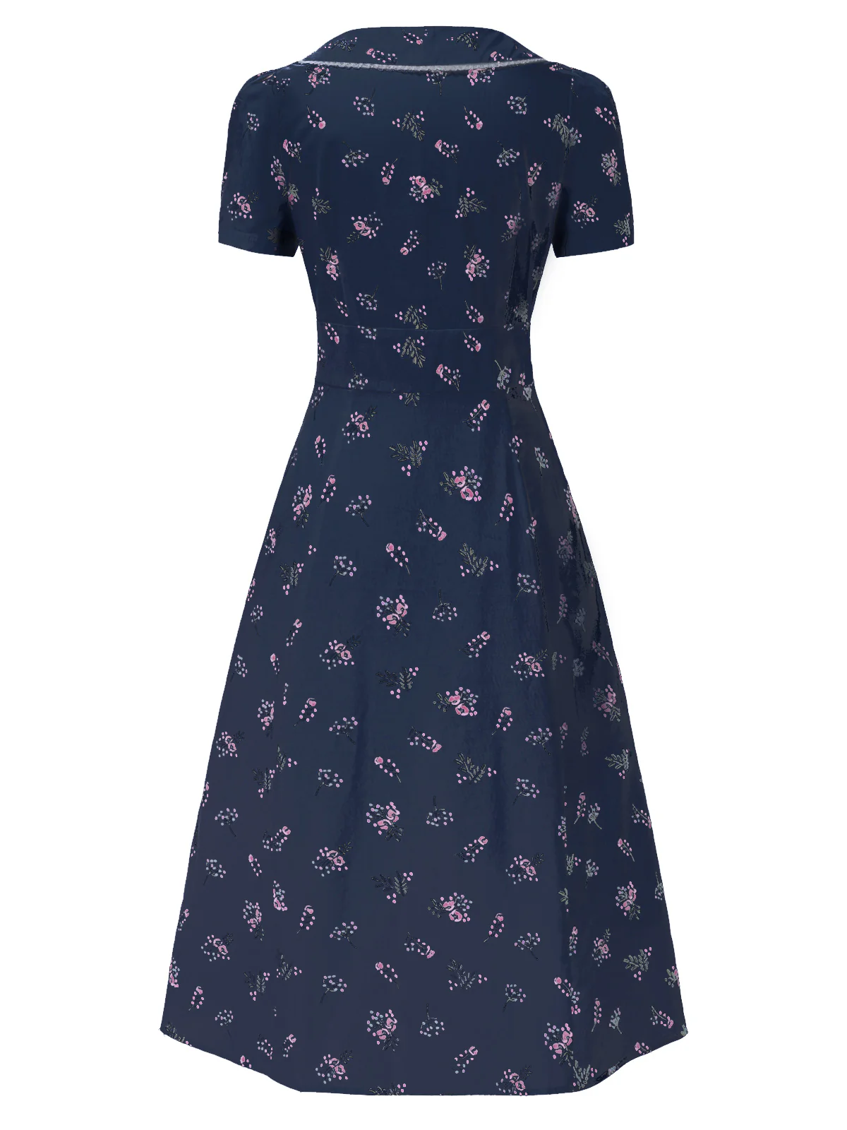 Pure Cotton Beige 1940s Puff Sleeves Floral Dress - Image 11