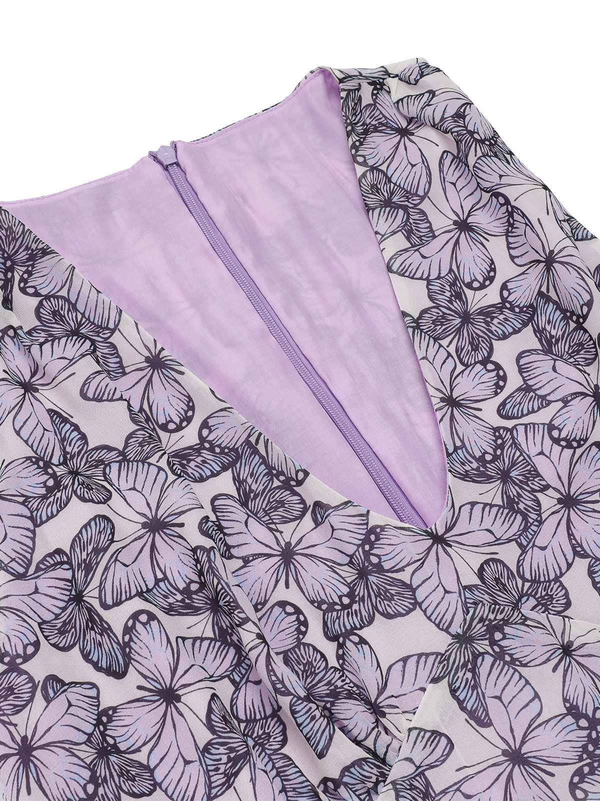 Purple 1930s Butterfly V-Neck Sleeveless Dress - Image 7