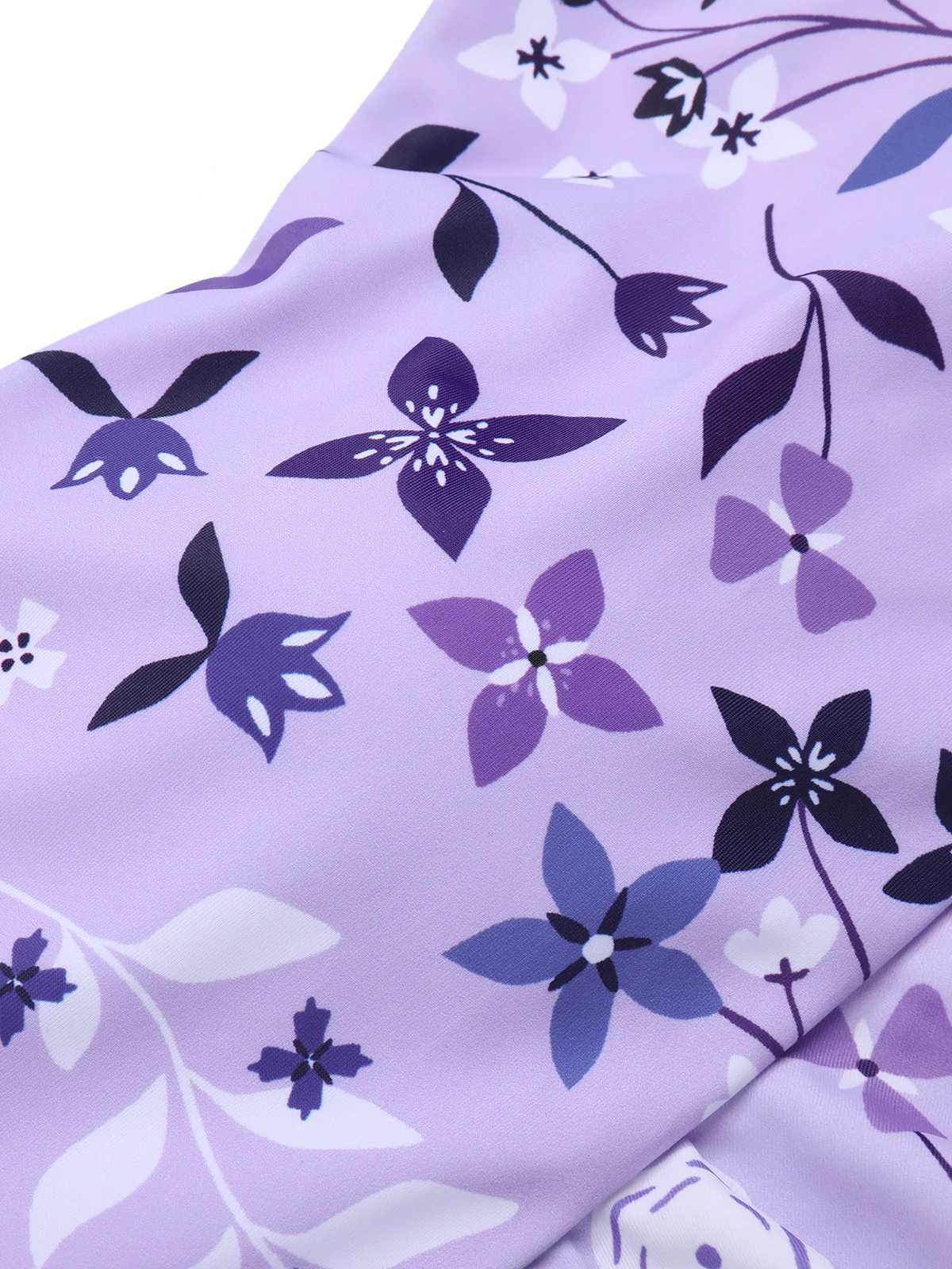 Purple 1930s Floral Irregular Shoulder Straps Swimsuit - Image 4
