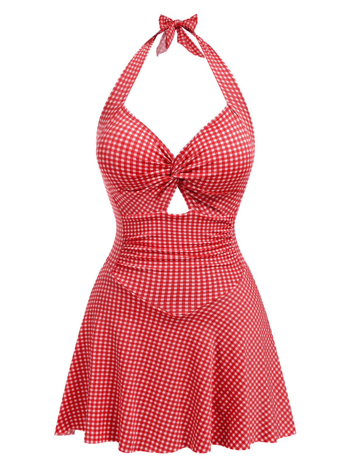 Blue Green 1930s Plaid Halter One-Piece Swimsuit - Image 9