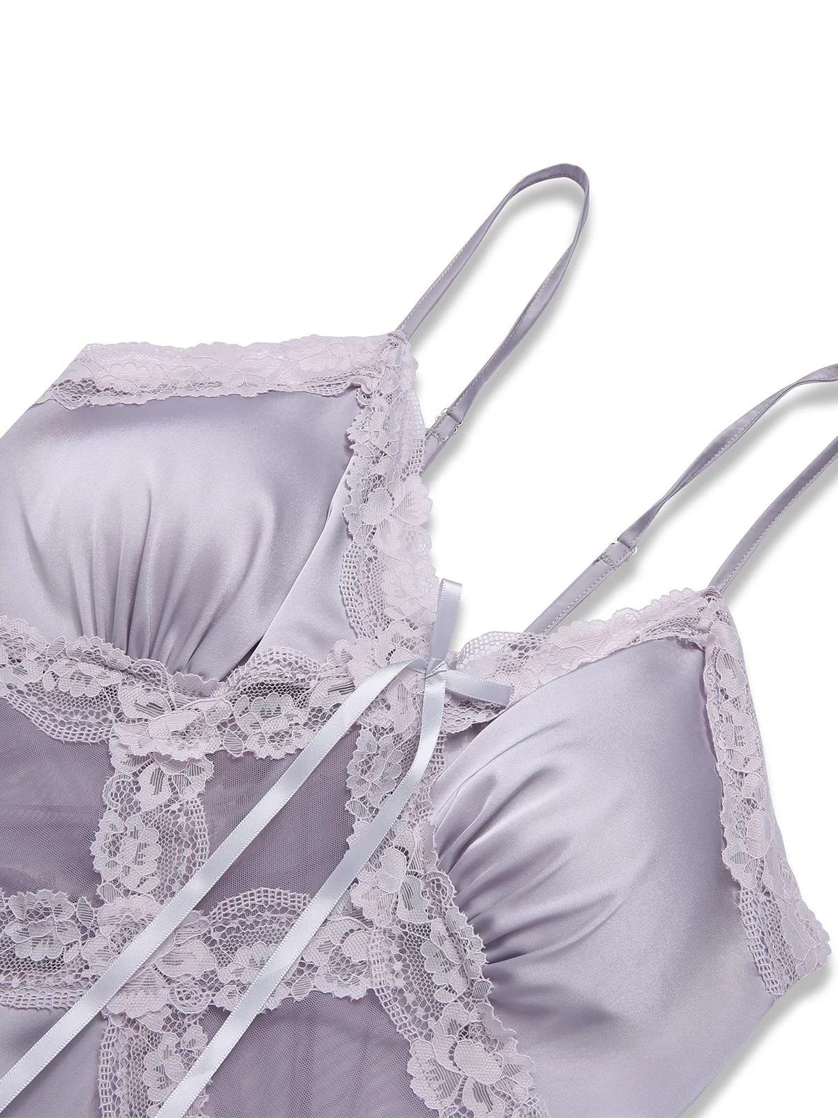 Purple 1930s Straps Lace Patchwork Satin Nightgown - Image 3
