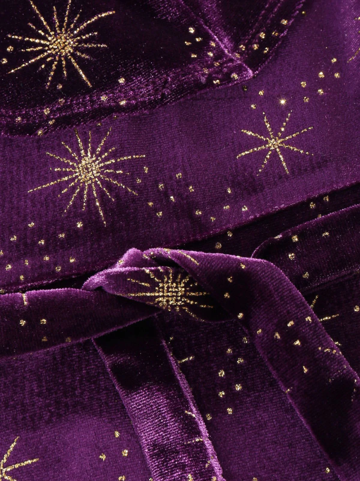Purple 1940s Velvet V-Neck Star Ruffle Dress - Image 4