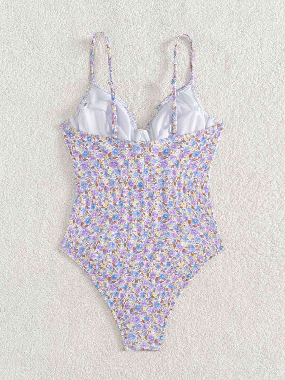 Purple 1950s Ditsy Floral Lace-Up One-Piece Swimsuit - Image 4