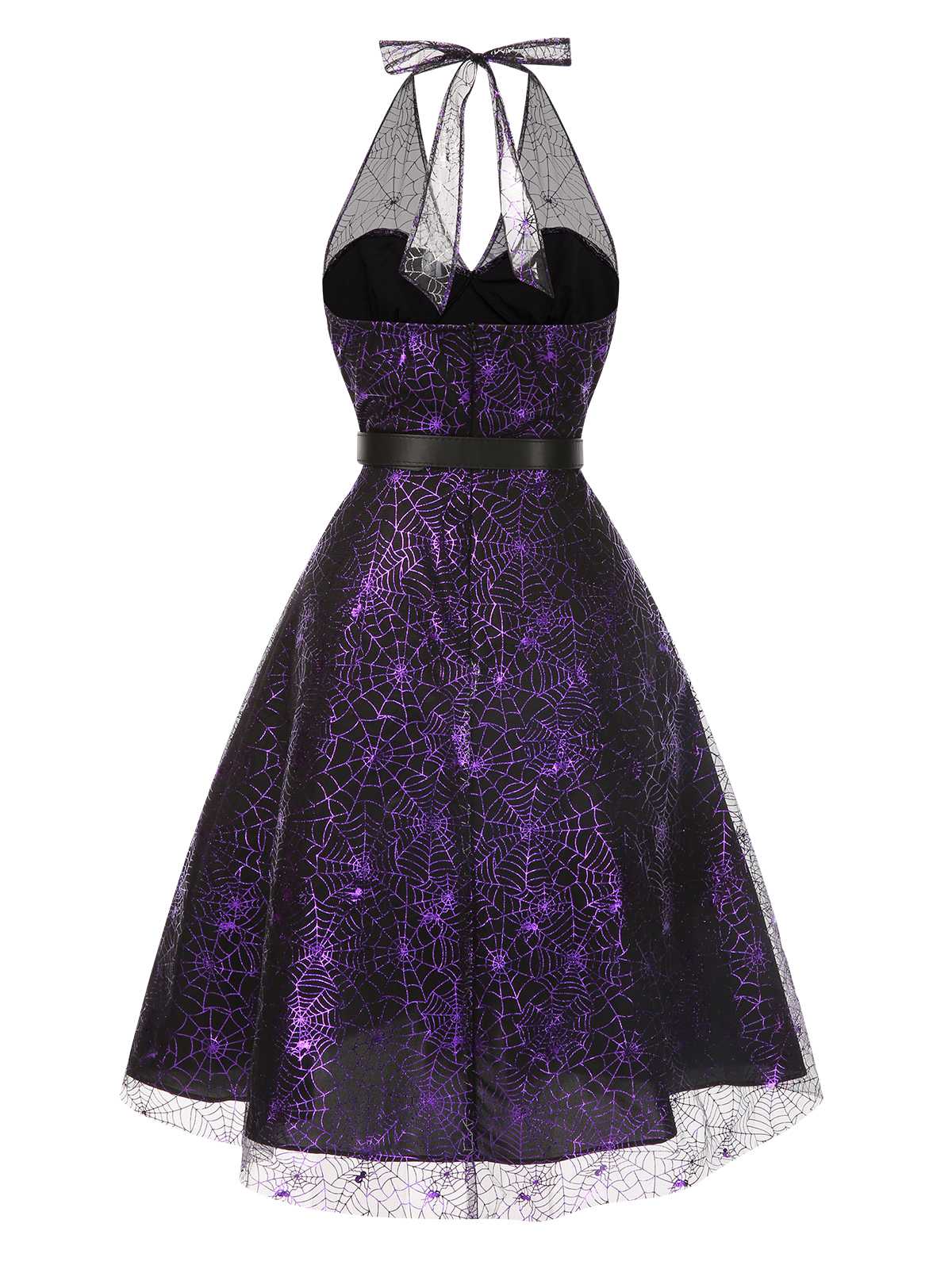 Purple 1950s Laser Mesh Spiderweb Halter Dress - Image 3