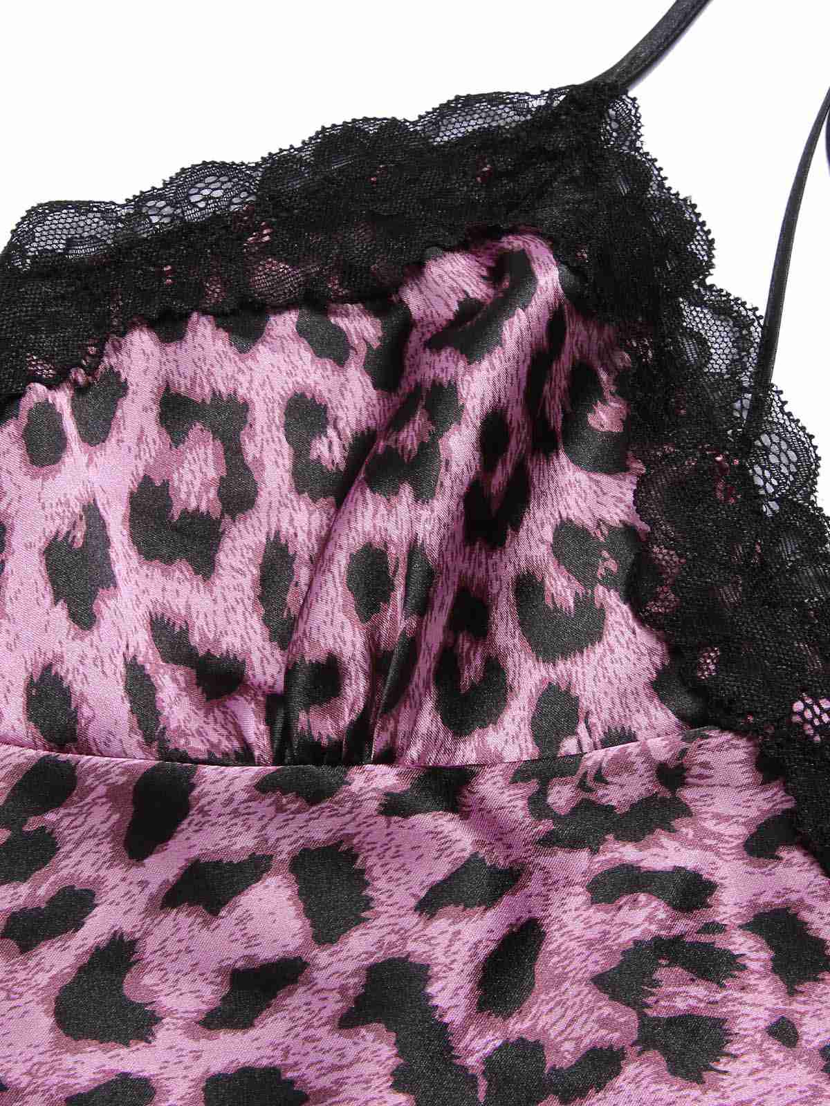 Purple 1950s Leopard Lace Patchwork Suspender Sleepwear - Image 4