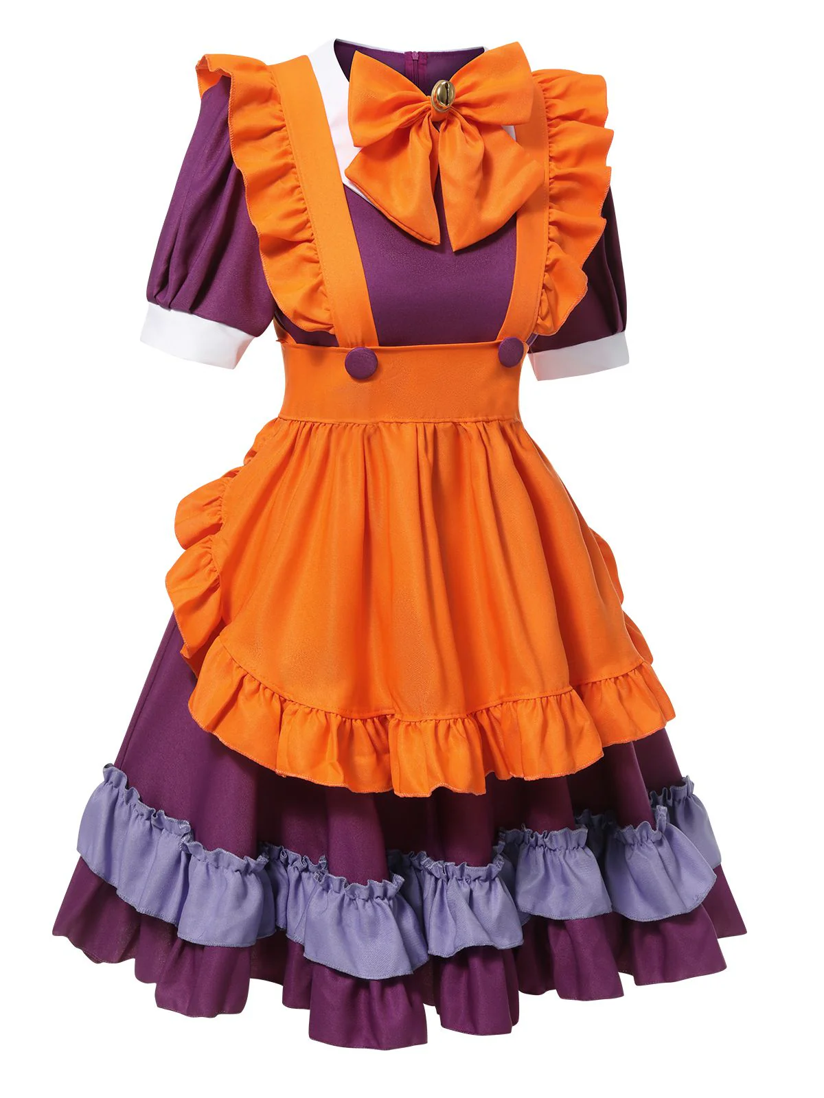 Purple 1950s Oktoberfest Bow Ruffled Hem Dress - Image 3