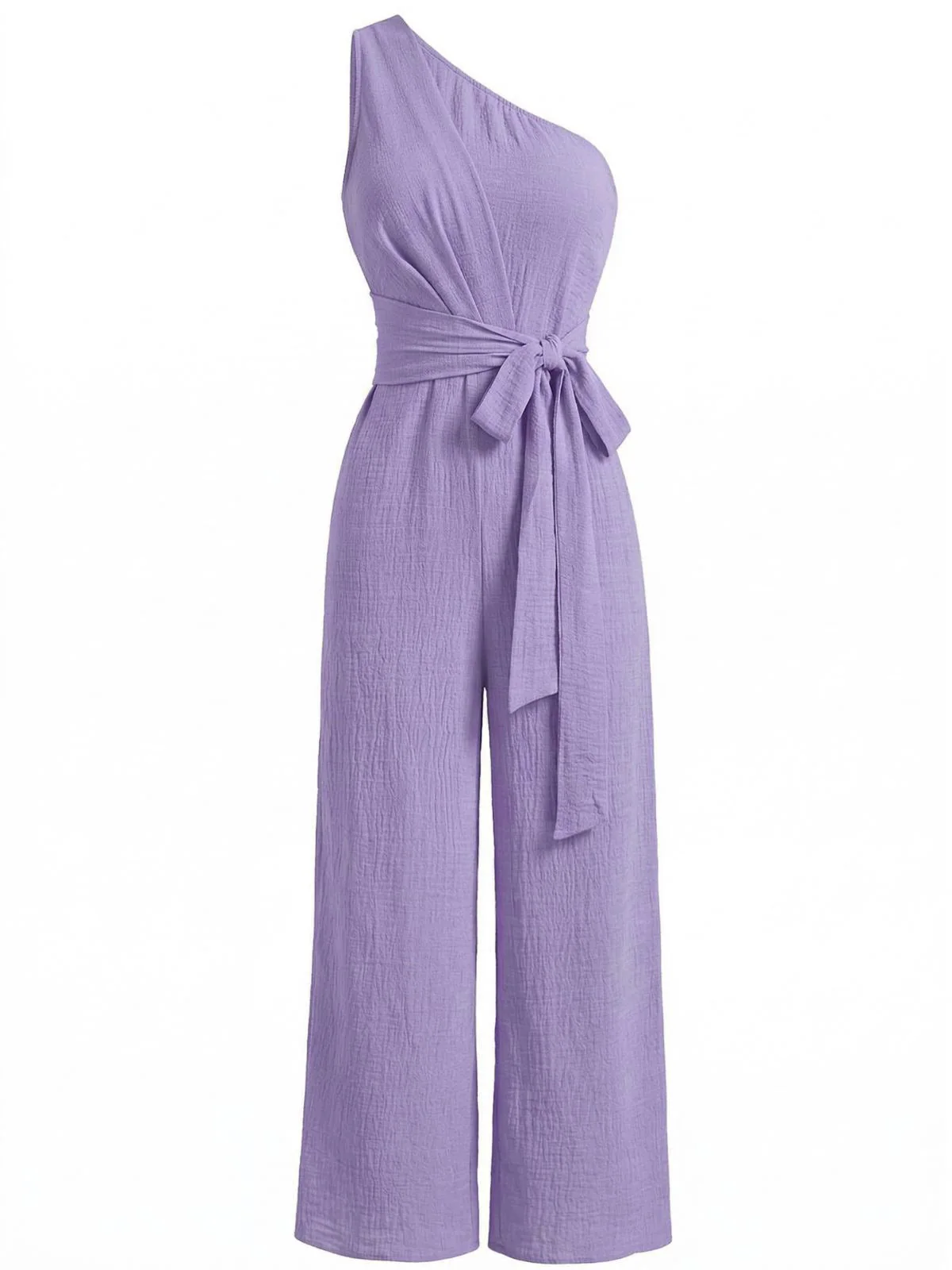 Purple 1950s One-Shoulder Belted Wide Leg Jumpsuit - Image 2
