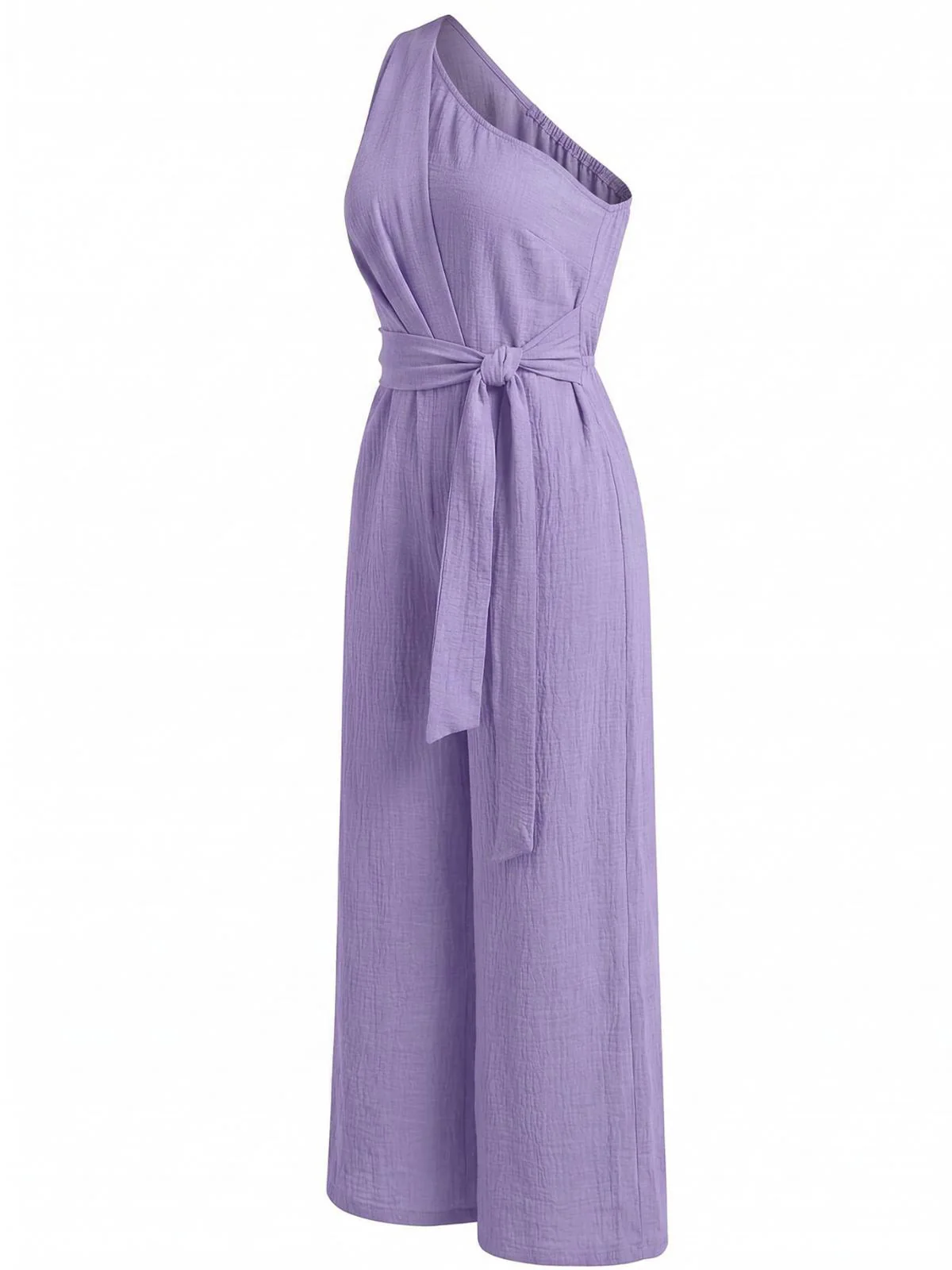 Purple 1950s One-Shoulder Belted Wide Leg Jumpsuit - Image 4