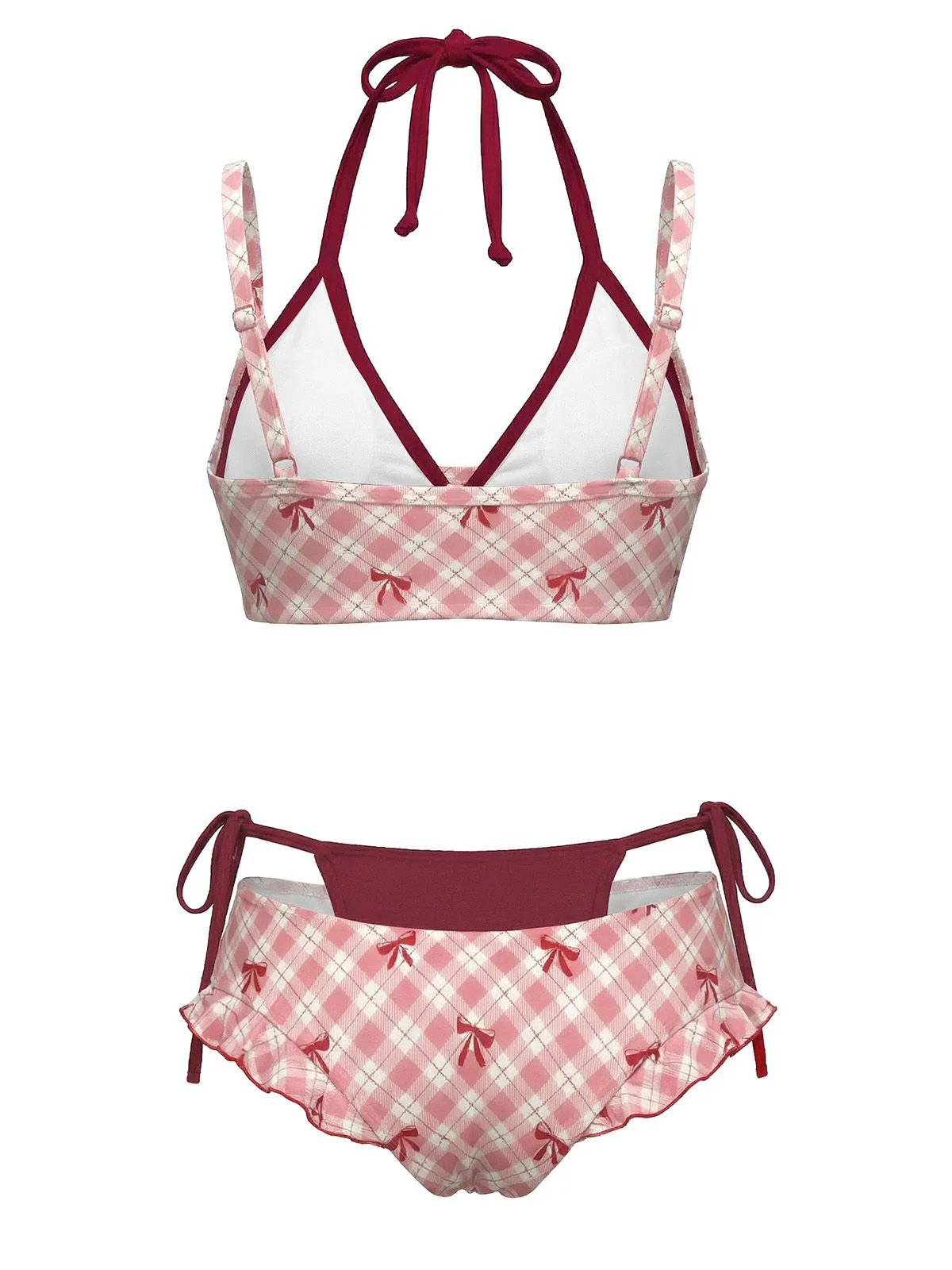 [Pre-Sale] Yellow 1950s Plaid Bow Halter Double Layer Bikini Set - Image 3