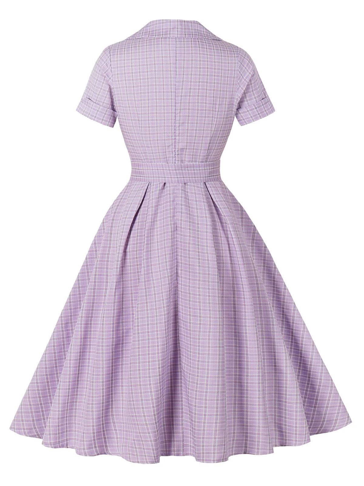 Purple 1950s Plaid Square Neck Button Swing Dress - Image 4