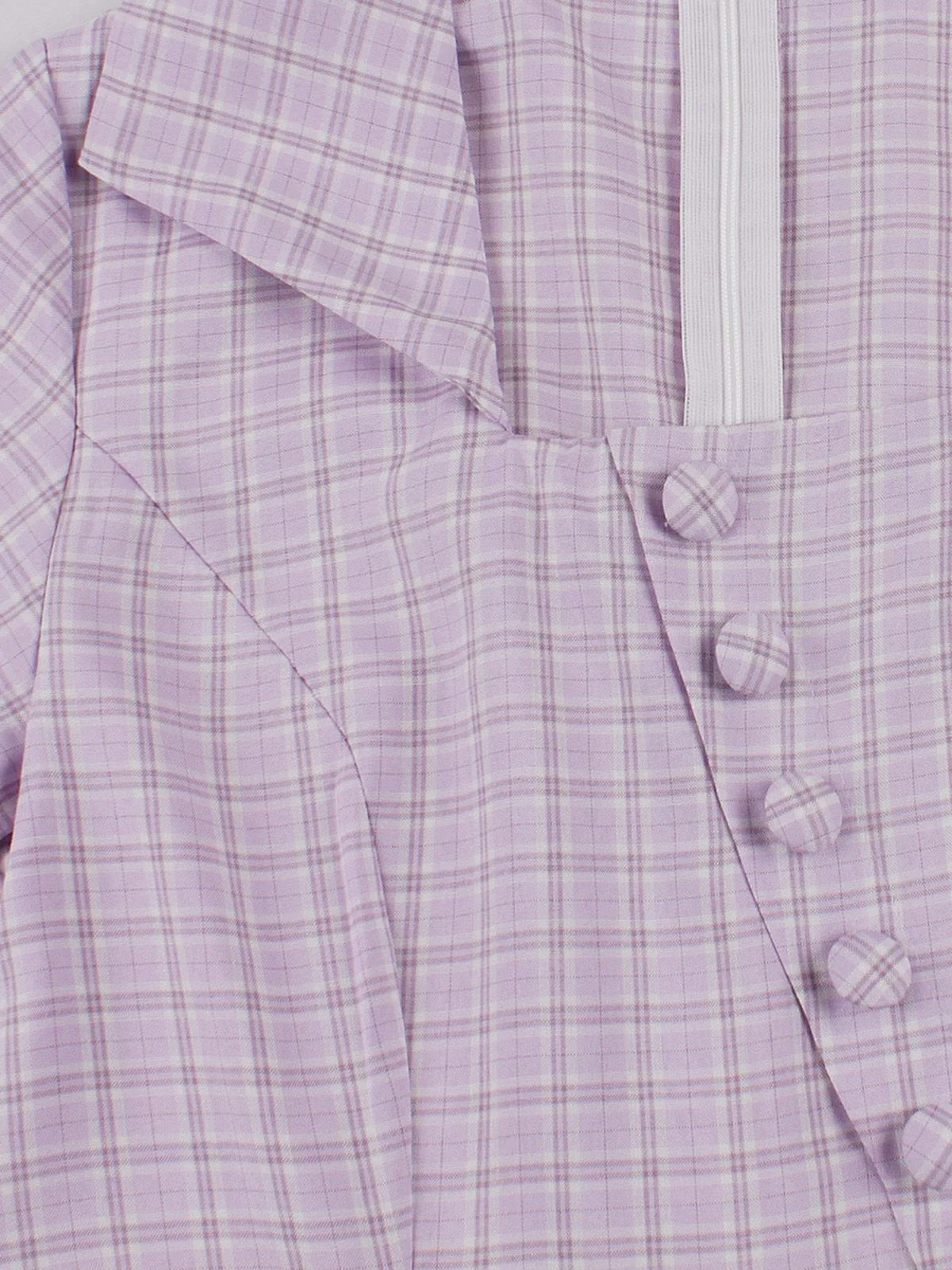 Purple 1950s Plaid Square Neck Button Swing Dress - Image 5