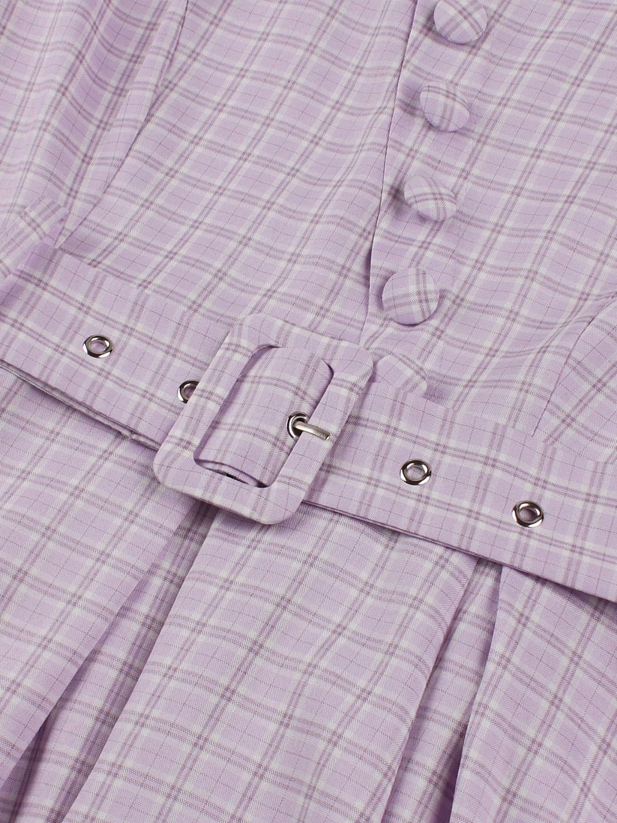 Purple 1950s Plaid Square Neck Button Swing Dress - Image 6
