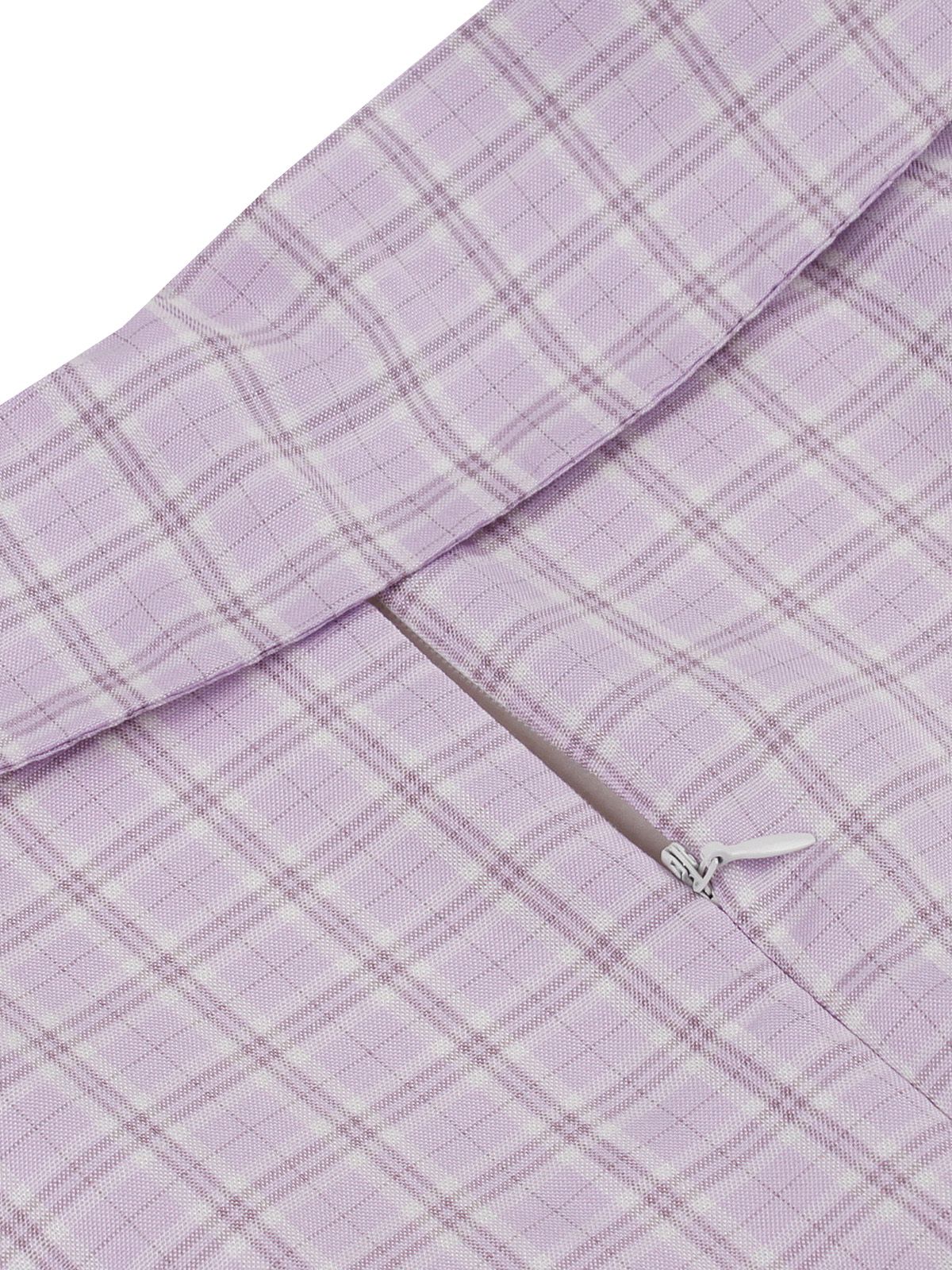 Purple 1950s Plaid Square Neck Button Swing Dress - Image 8