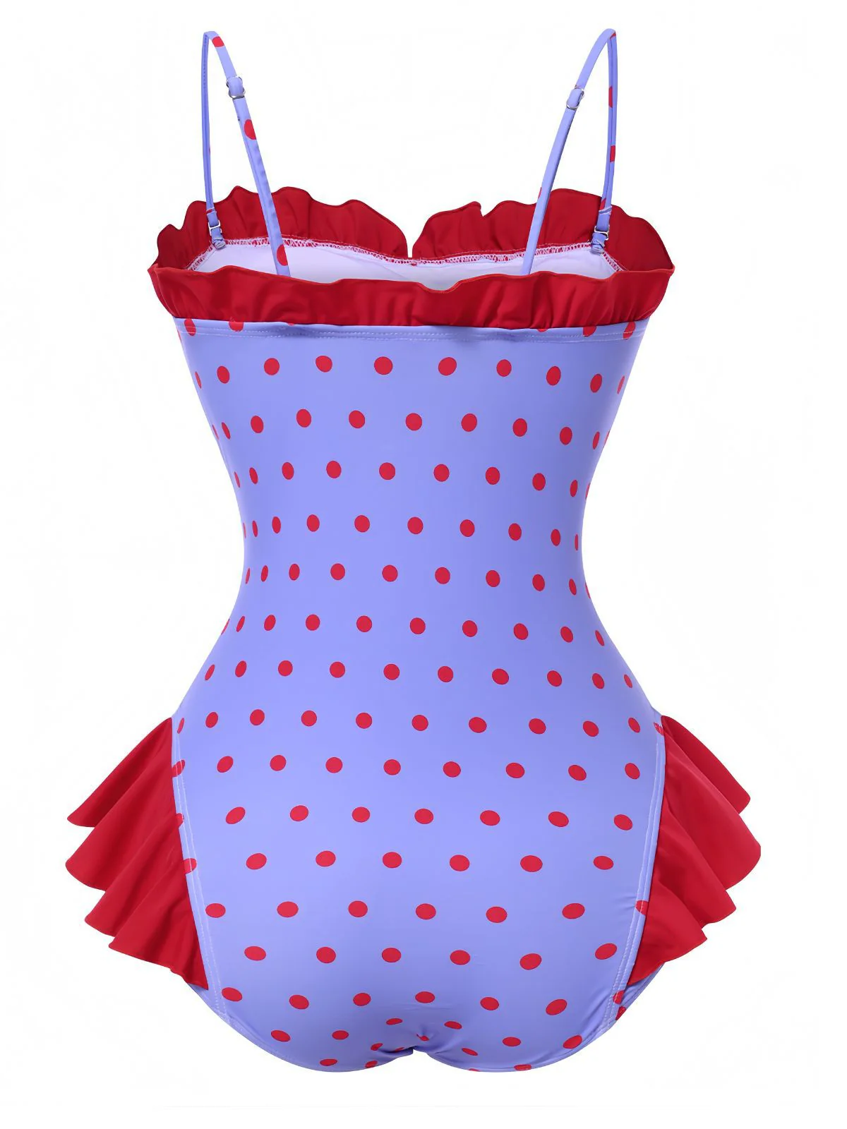 Purple 1950s Polka Dots Ruffles One-Piece Swimsuit - Image 2