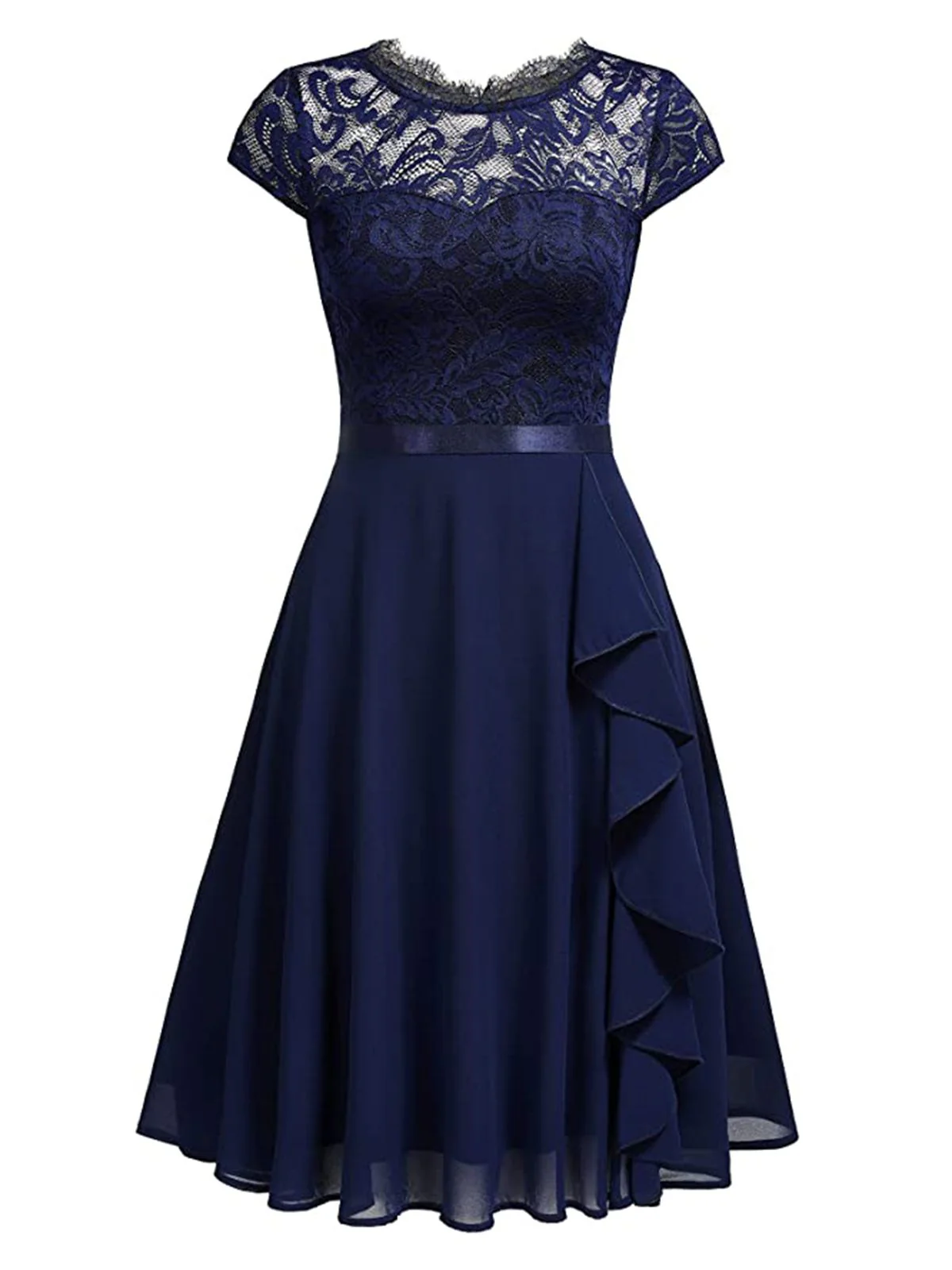 1950s Solid Lace Round Neck Patchwork Dress - Image 2