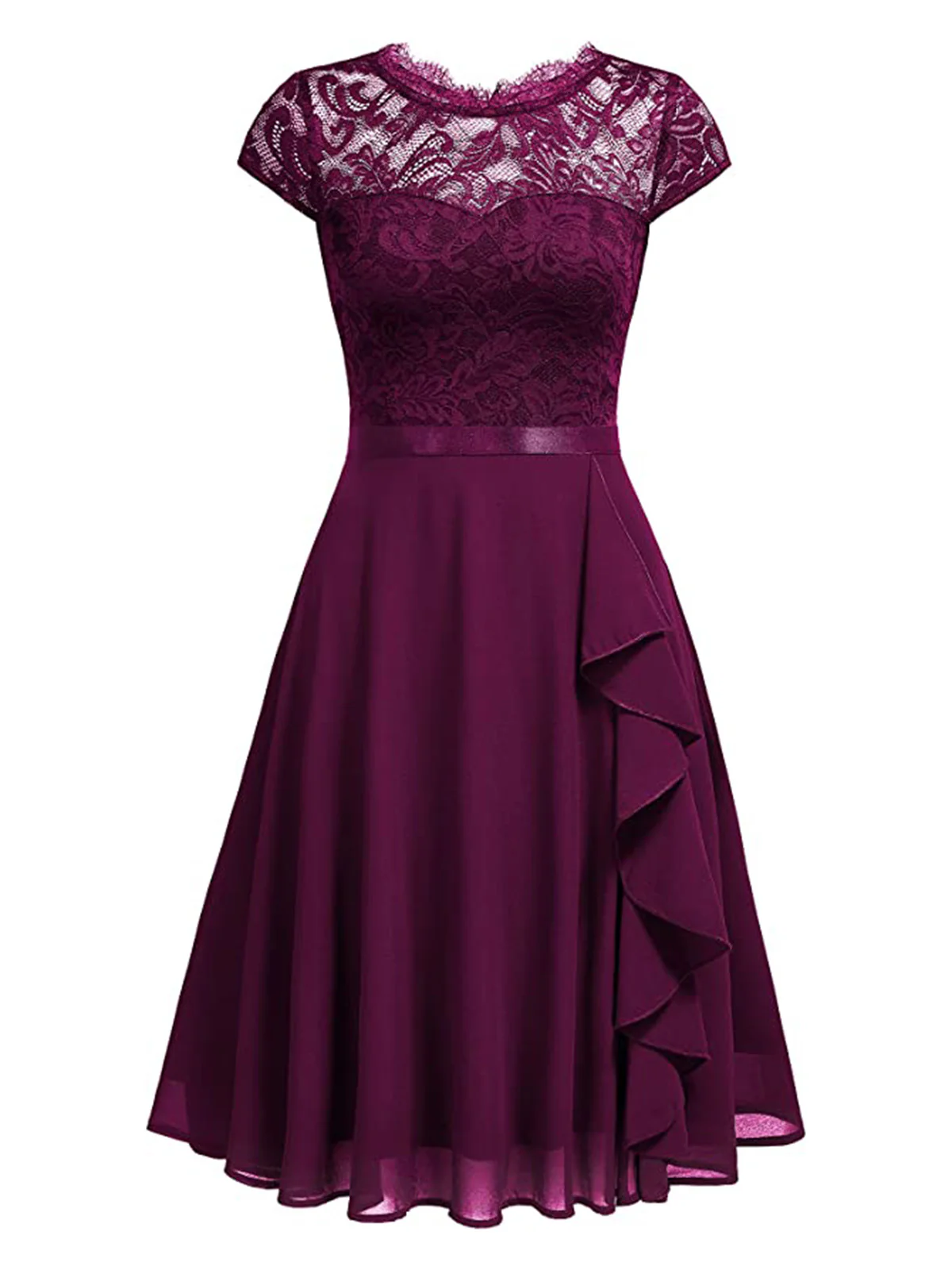 1950s Solid Lace Round Neck Patchwork Dress - Image 3
