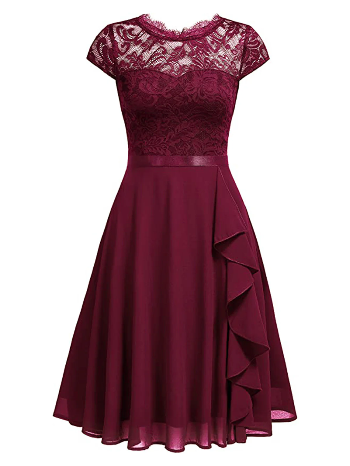 1950s Solid Lace Round Neck Patchwork Dress - Image 4