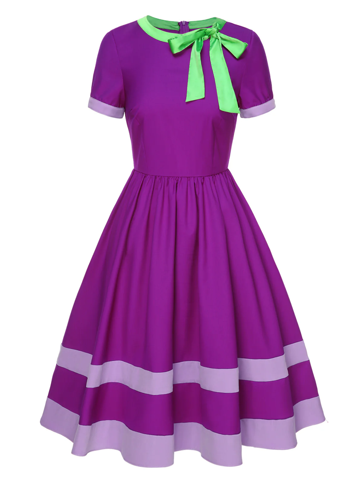 Purple 1950s Solid Spliced Tie Neck Dress - Image 2