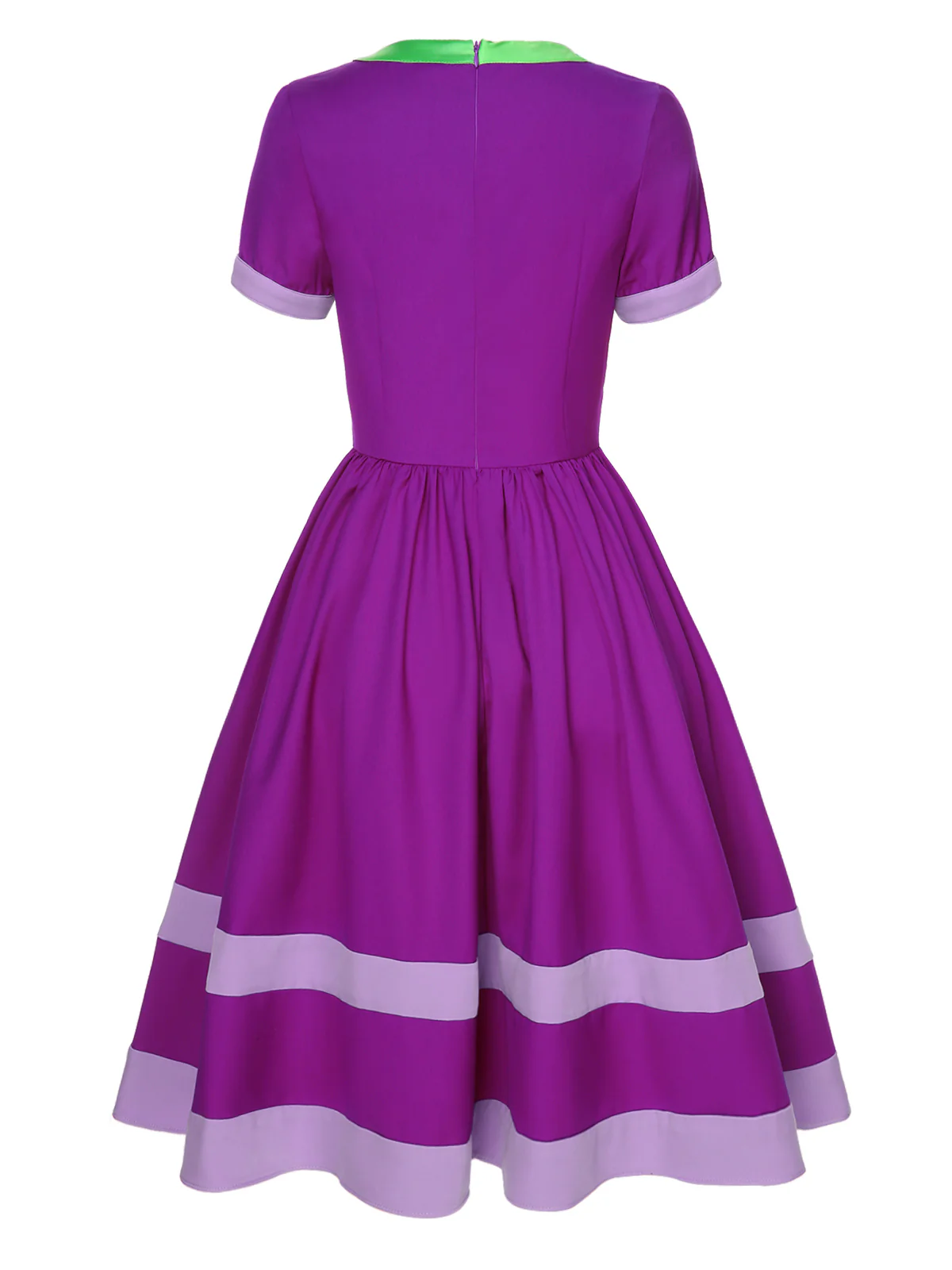 Purple 1950s Solid Spliced Tie Neck Dress - Image 4