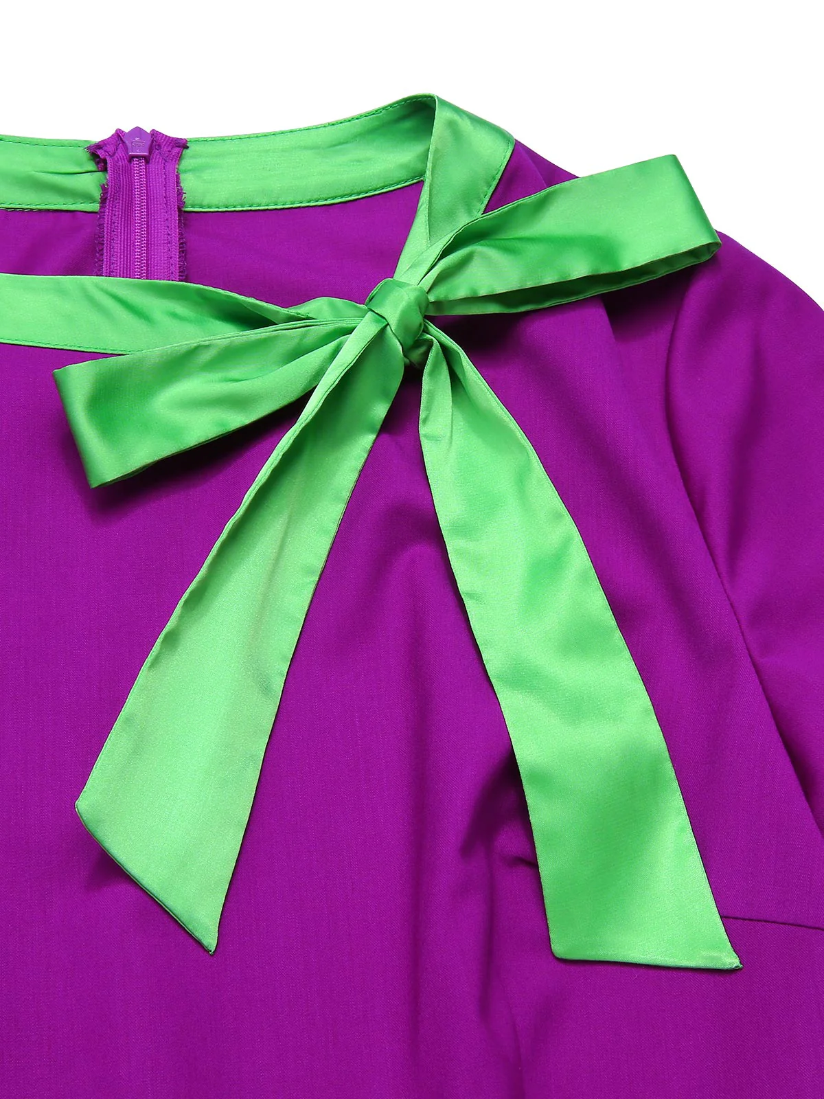 Purple 1950s Solid Spliced Tie Neck Dress - Image 5