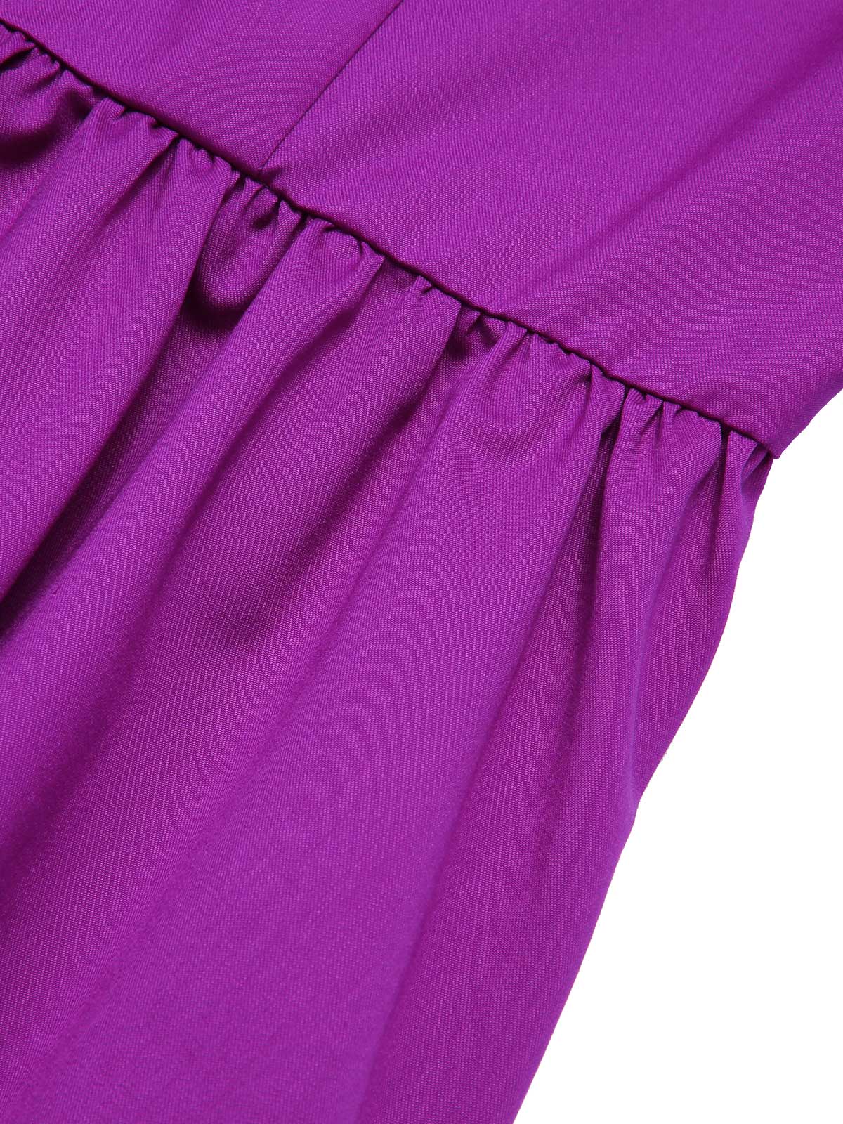 Purple 1950s Solid Spliced Tie Neck Dress - Image 6