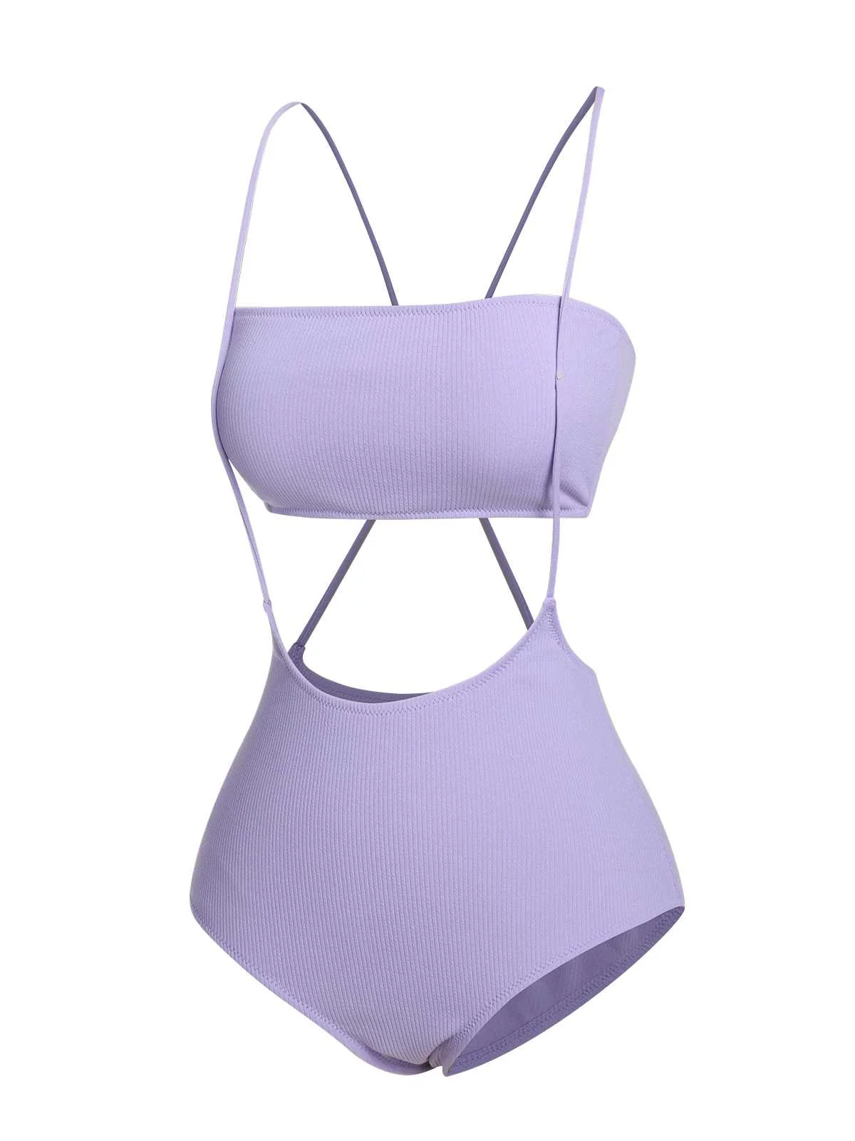 Purple 1950s Spaghetti Strap Bandeau Swimsuit - Image 2