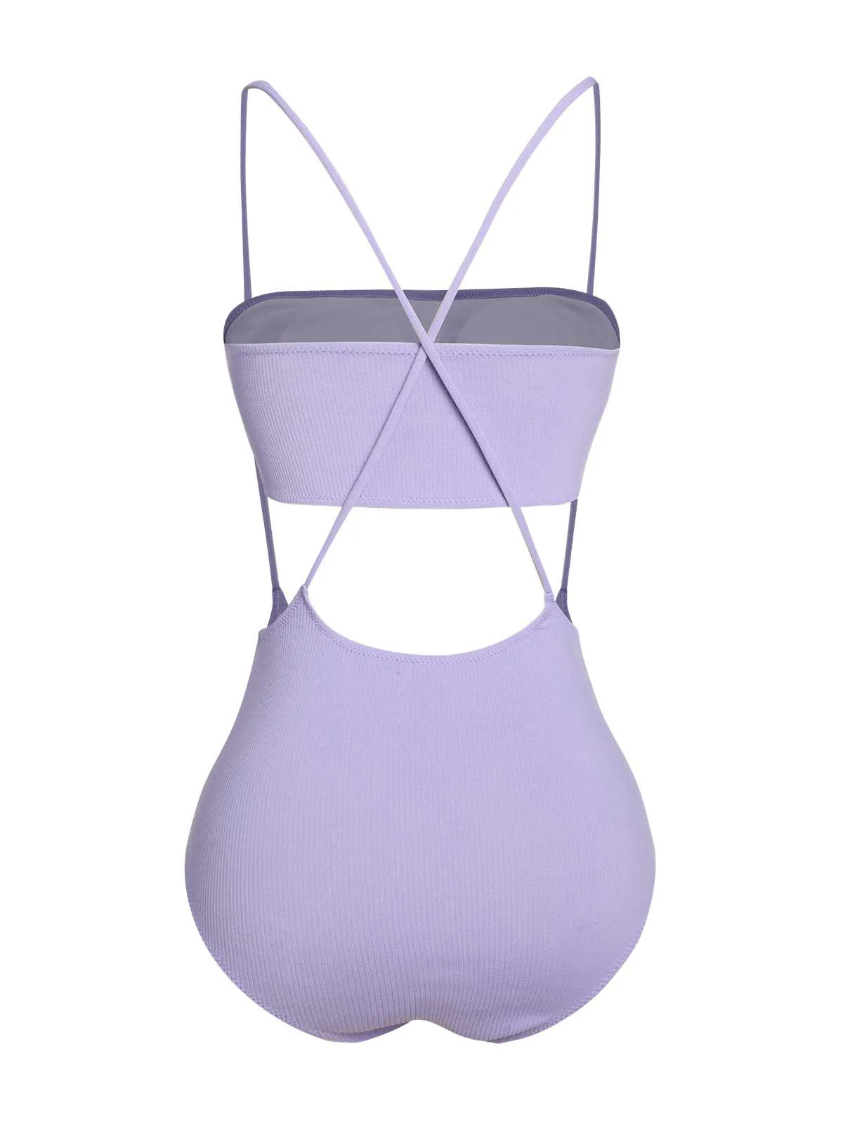 Purple 1950s Spaghetti Strap Bandeau Swimsuit - Image 3