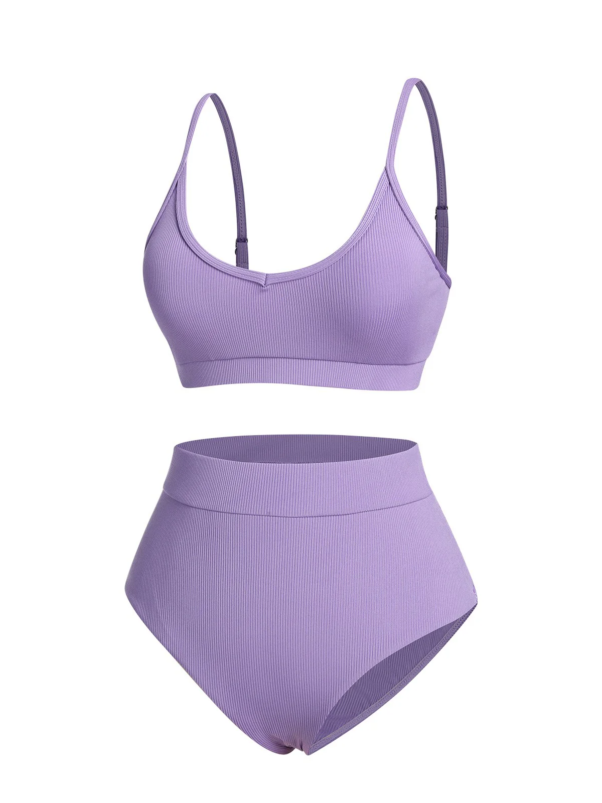 Purple 1950s Spaghetti Straps Solid Swimsuit - Image 2