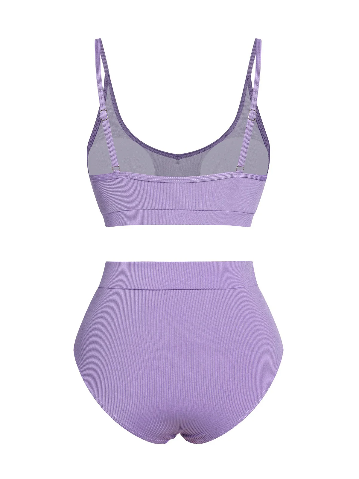 Purple 1950s Spaghetti Straps Solid Swimsuit - Image 3