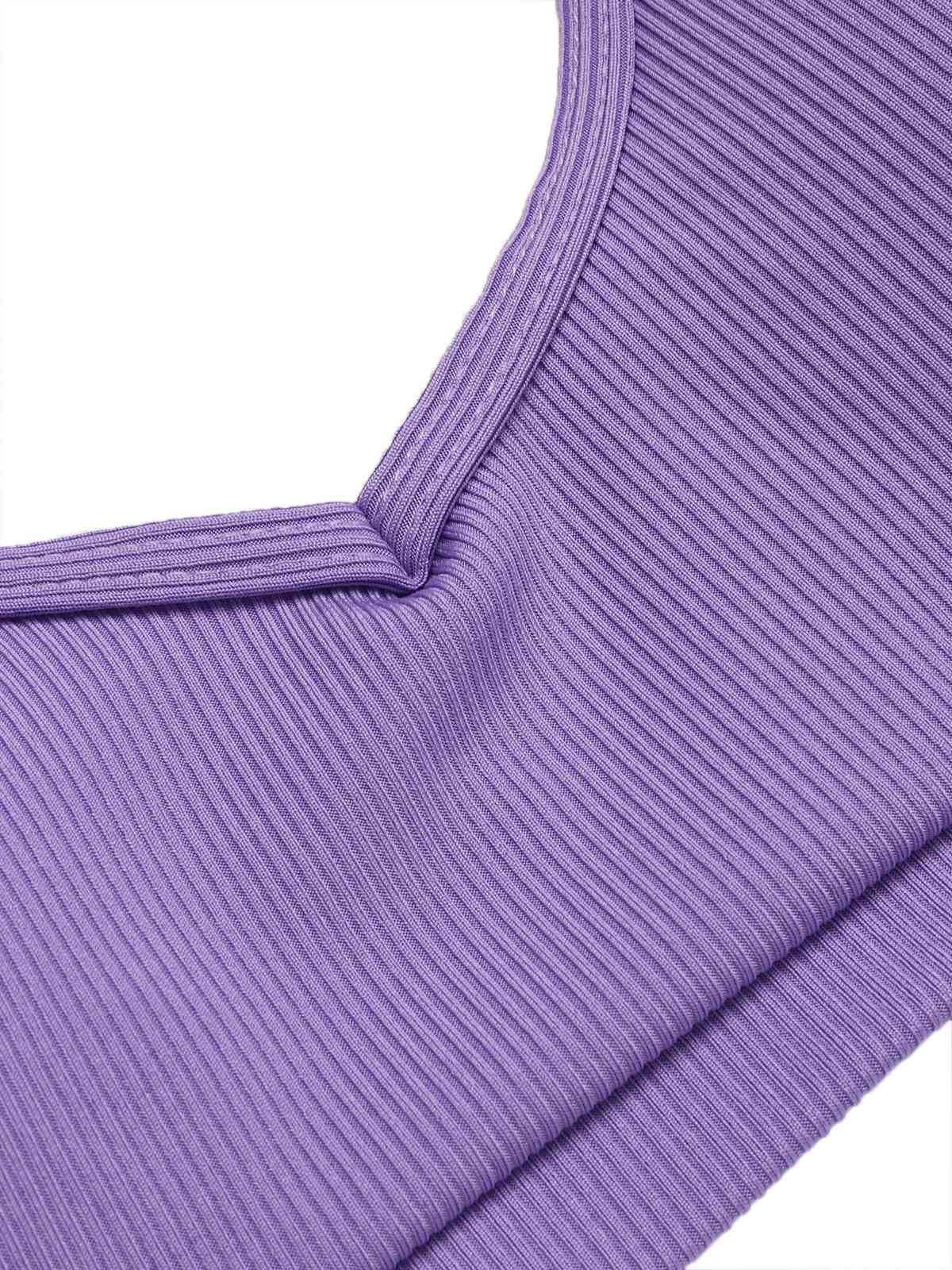 Purple 1950s Spaghetti Straps Solid Swimsuit - Image 4