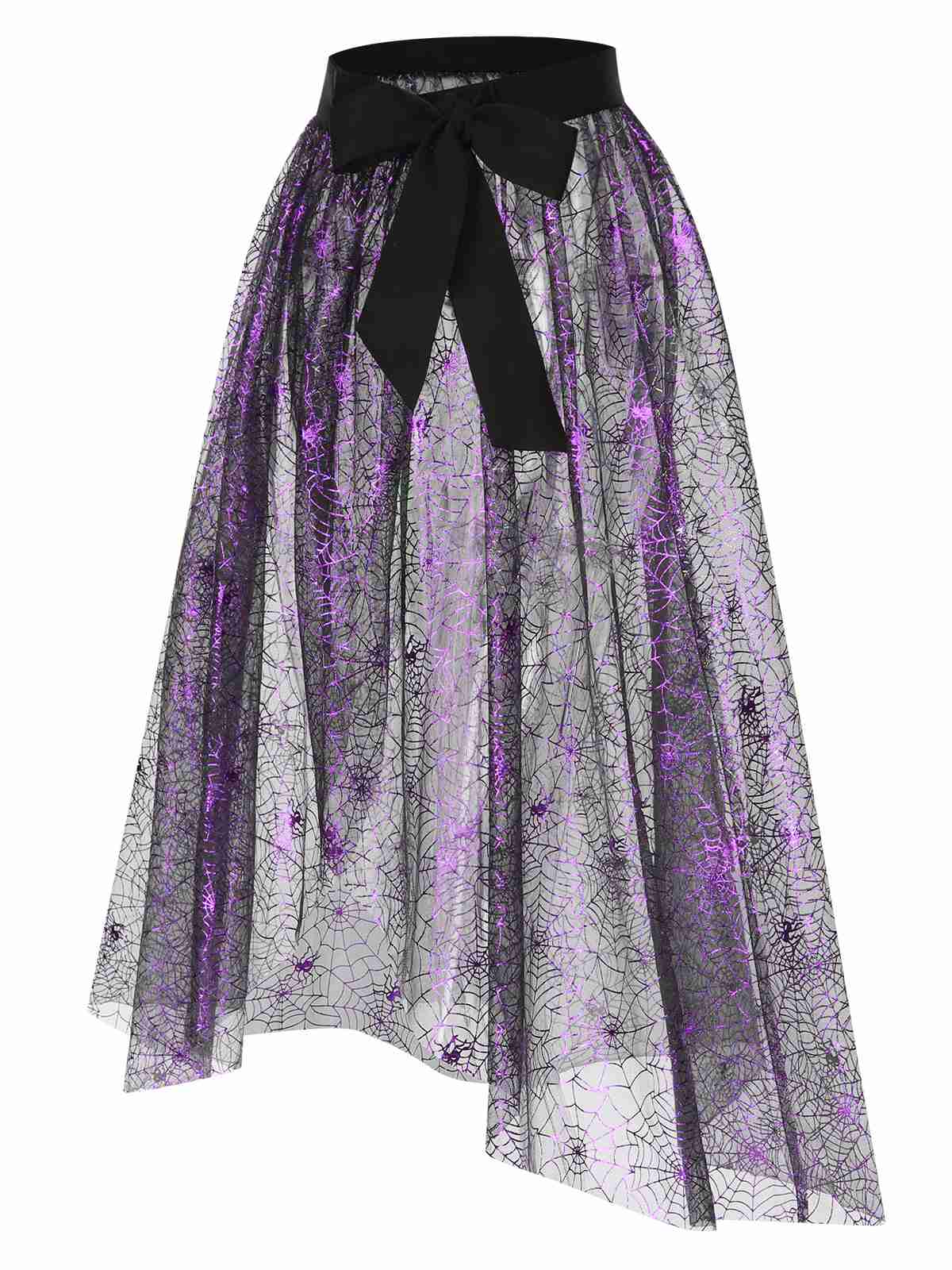 Purple 1950s Spiderweb Mesh Skirted Cover-Up - Image 3