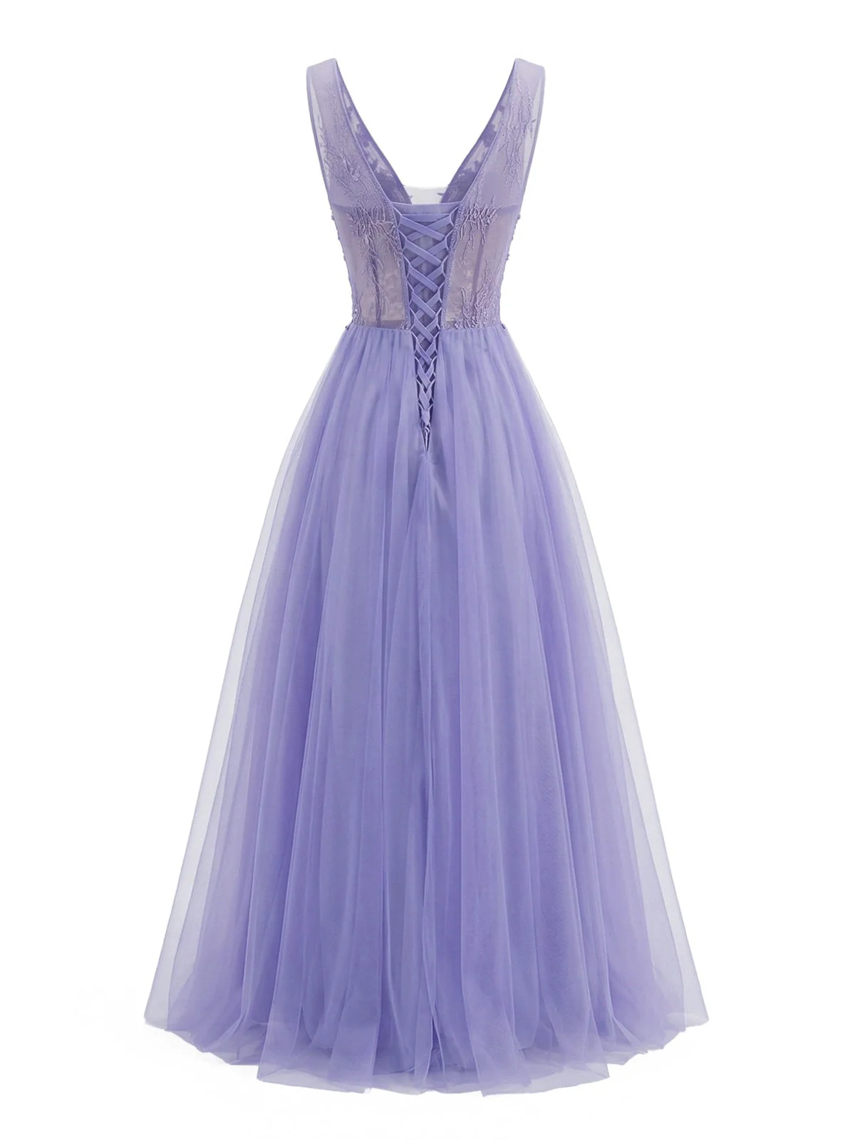 Purple 1950s Tulle V-Neck Embroidered Maxi Dress - Image 2
