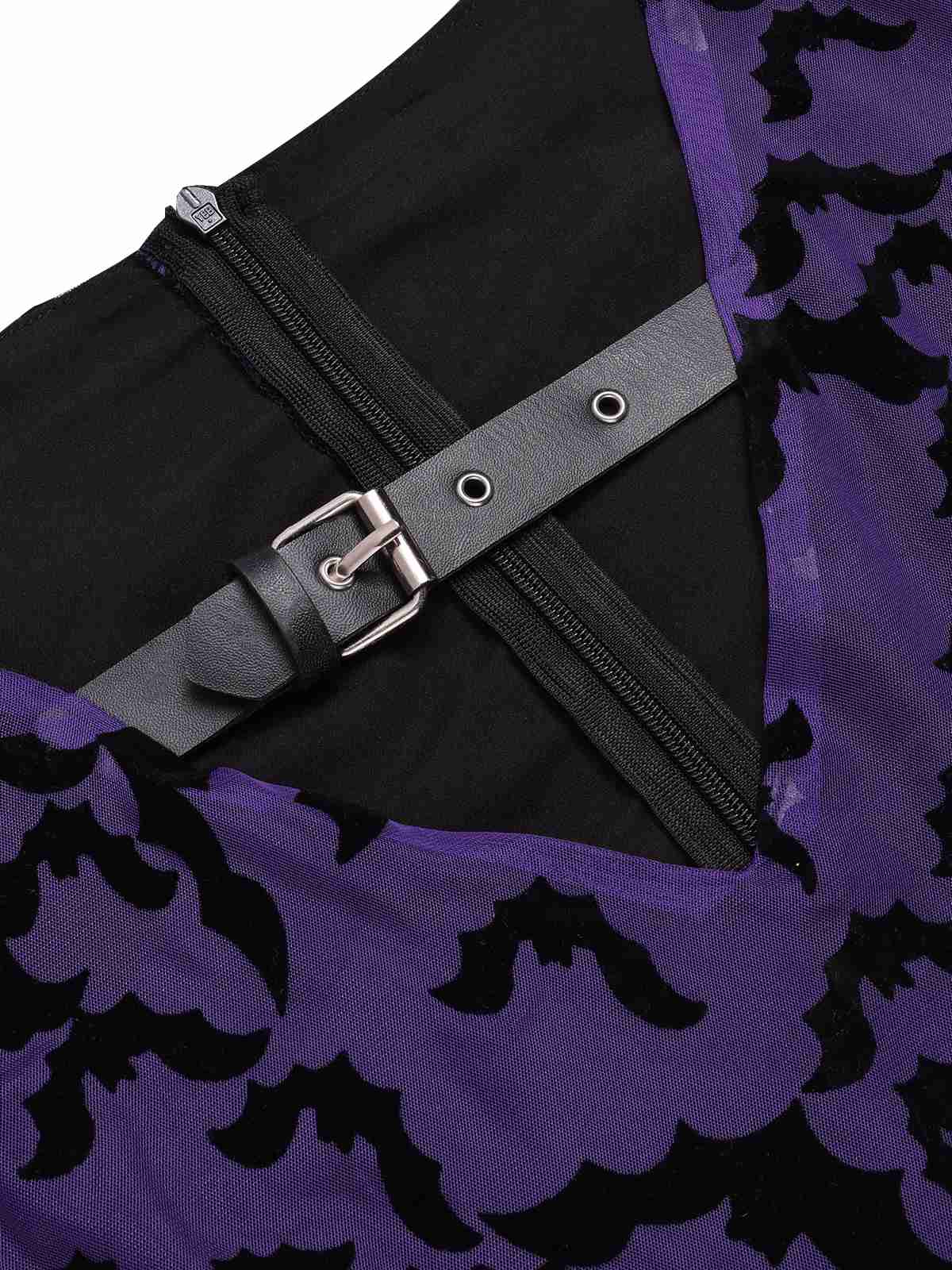 Purple 1960s Bats Mesh Bell Sleeves Dress - Image 7