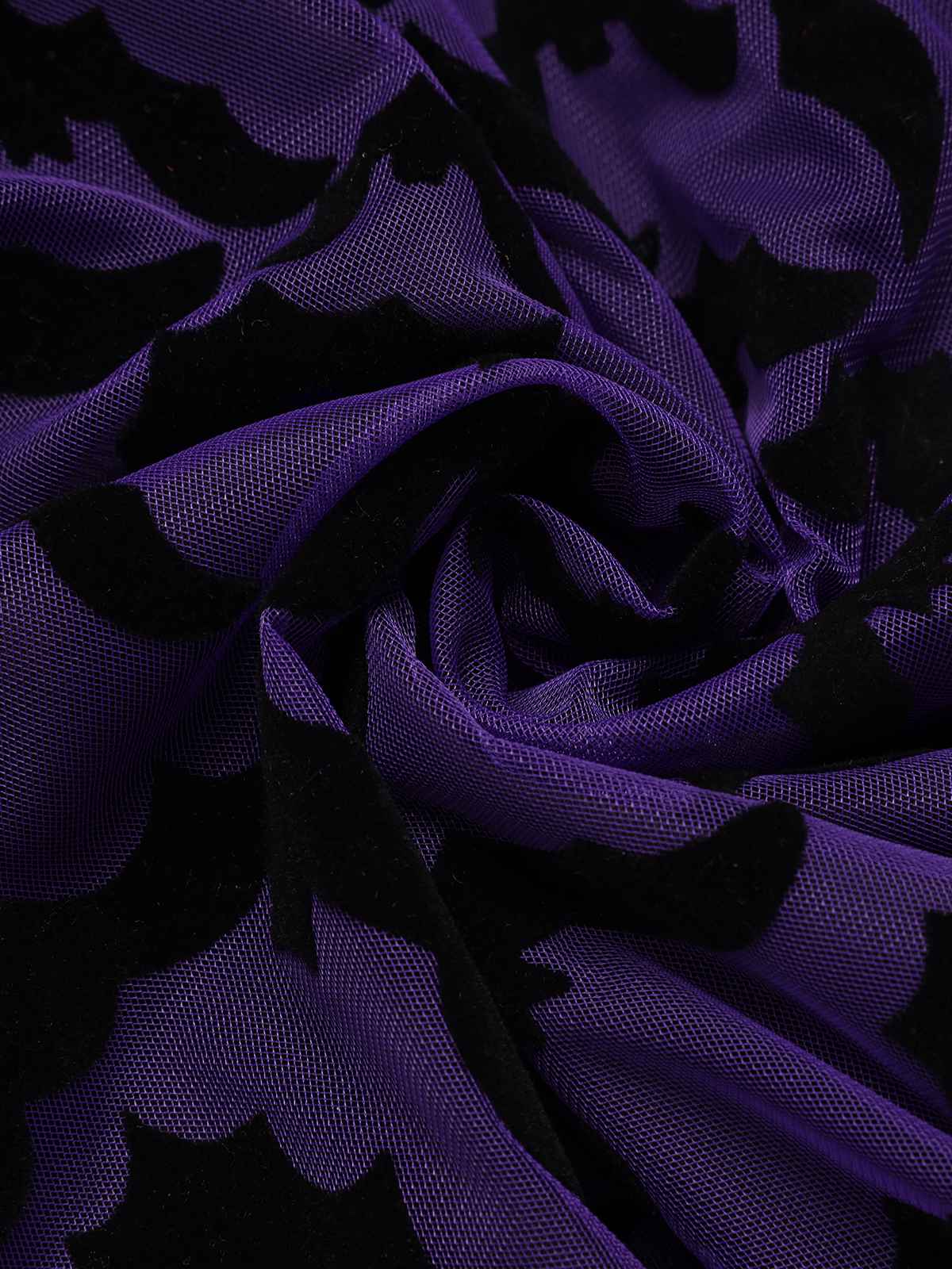 Purple 1960s Bats Mesh Bell Sleeves Dress - Image 5