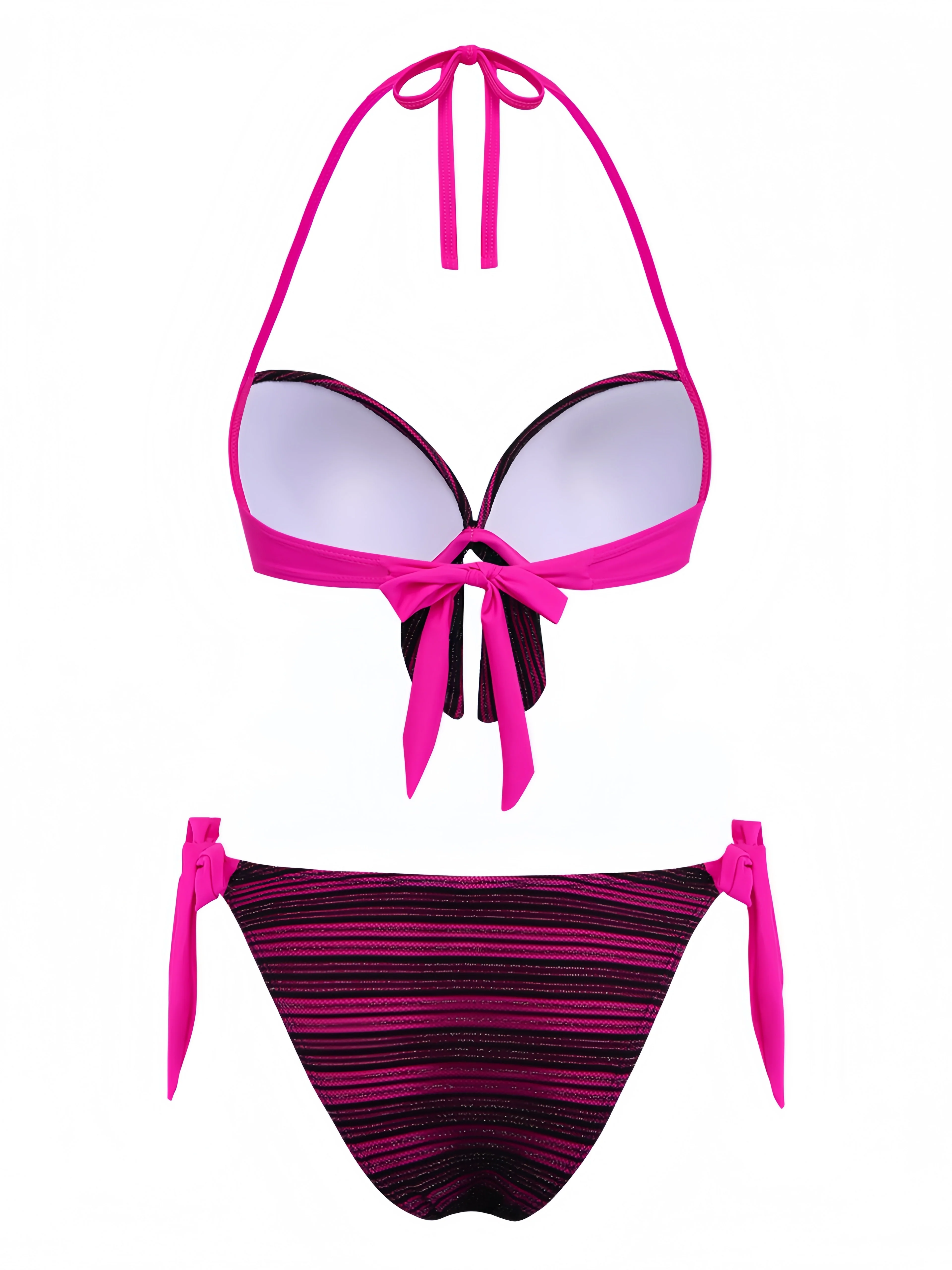 Purple 1960s Halter Striped Bow-Tie Bikini Set - Image 3