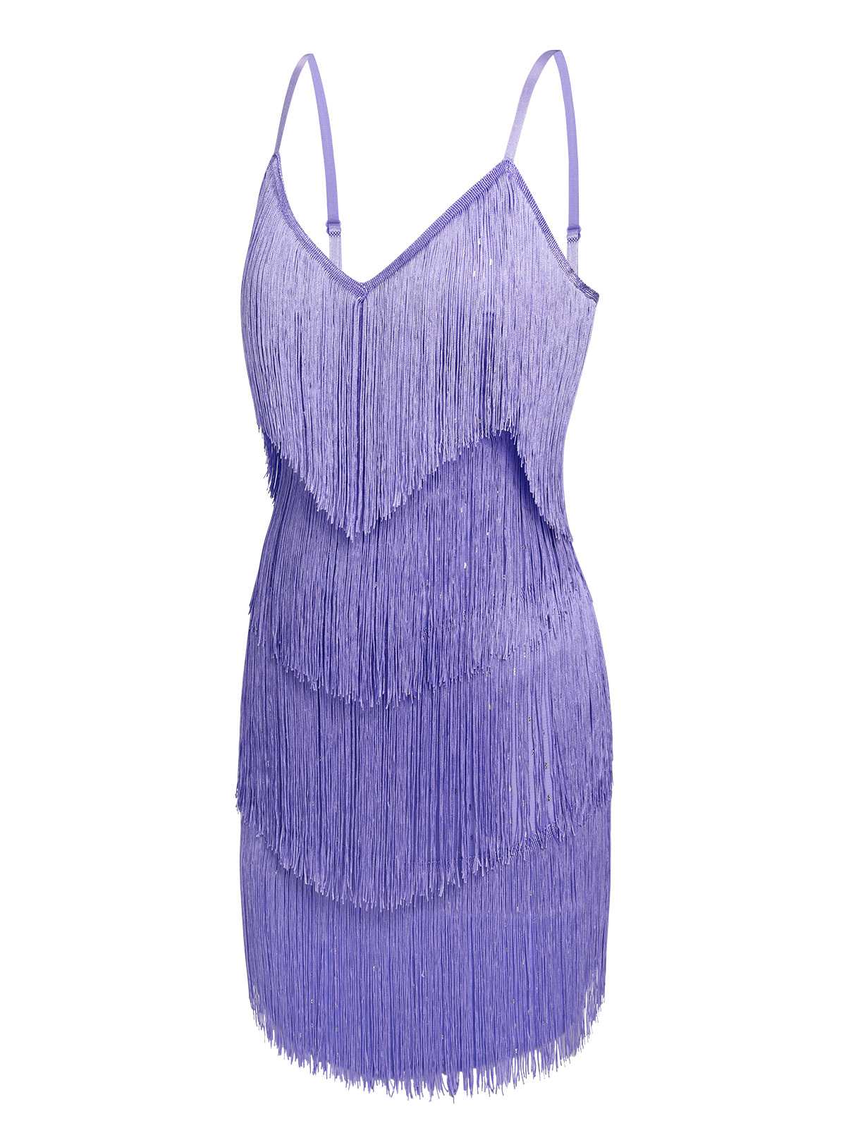 Purple 1960s Spaghetti Strap Fringe Dress - Image 2