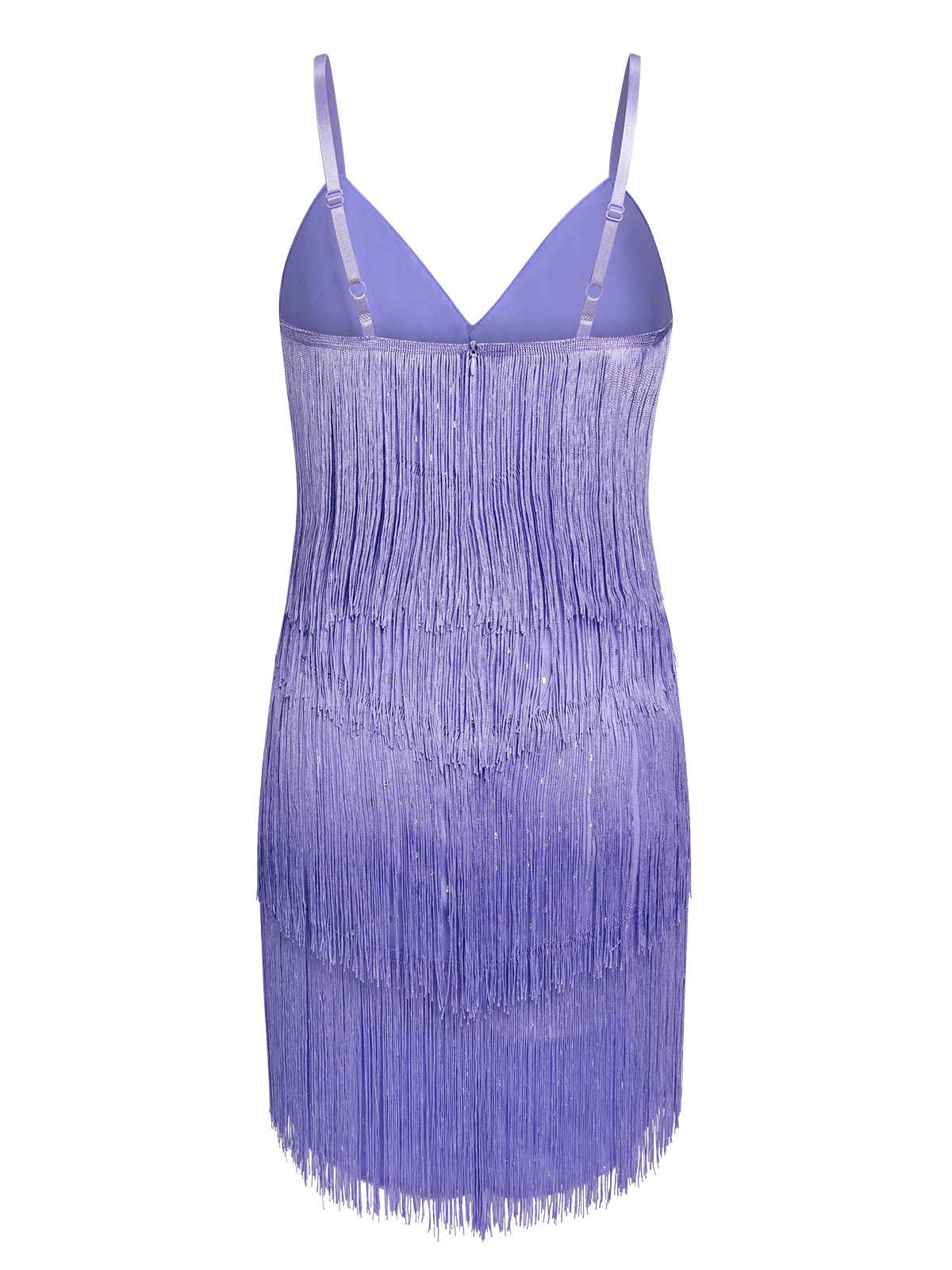 Purple 1960s Spaghetti Strap Fringe Dress - Image 3