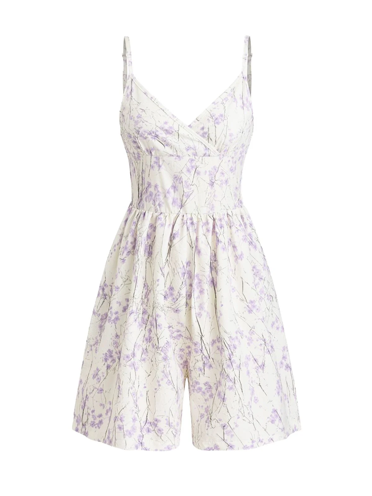 Purple 1970s Floral Print Spaghetti Strap Romper - Image 2