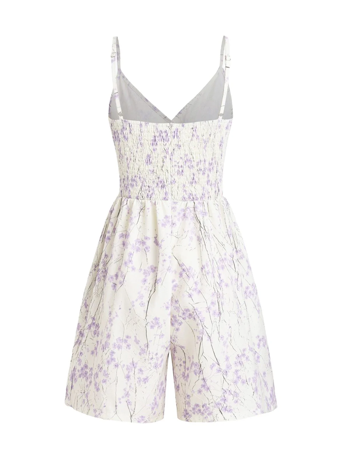 Purple 1970s Floral Print Spaghetti Strap Romper - Image 3