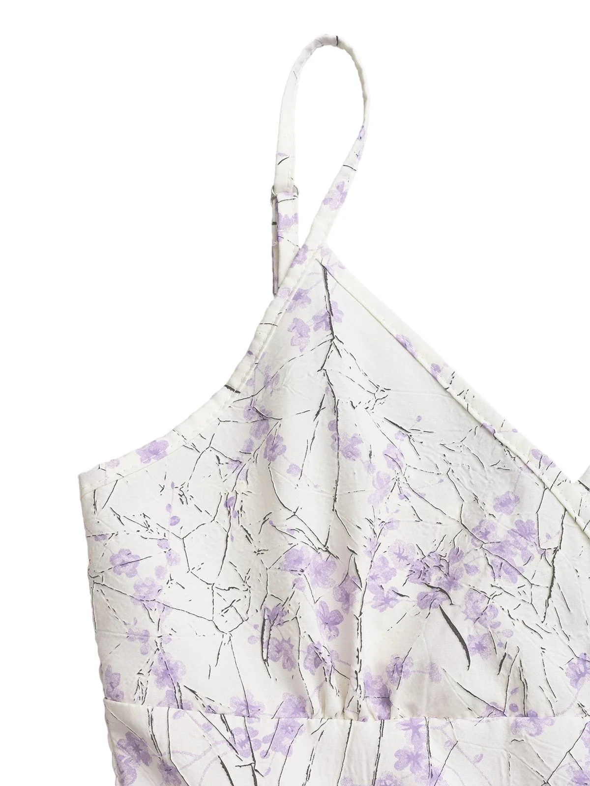 Purple 1970s Floral Print Spaghetti Strap Romper - Image 4