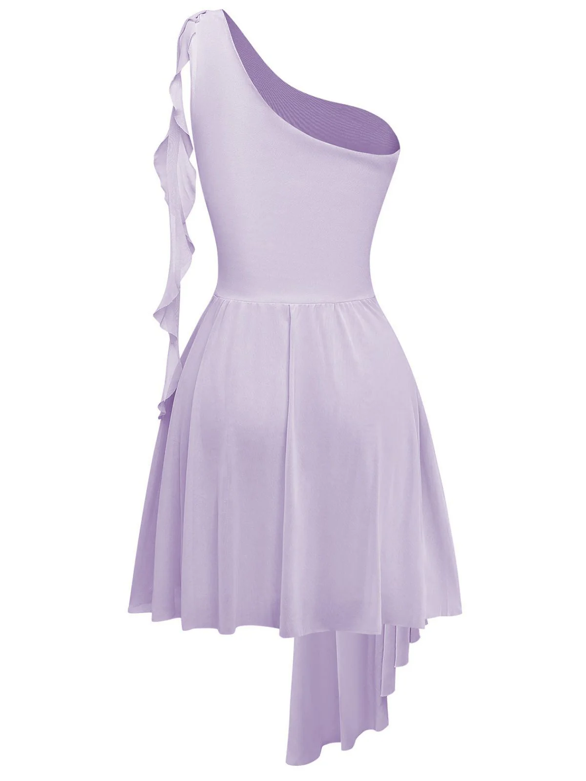 Purple 1970s Mesh One-Shoulder Ruffled Asymmetrical Dress - Image 3