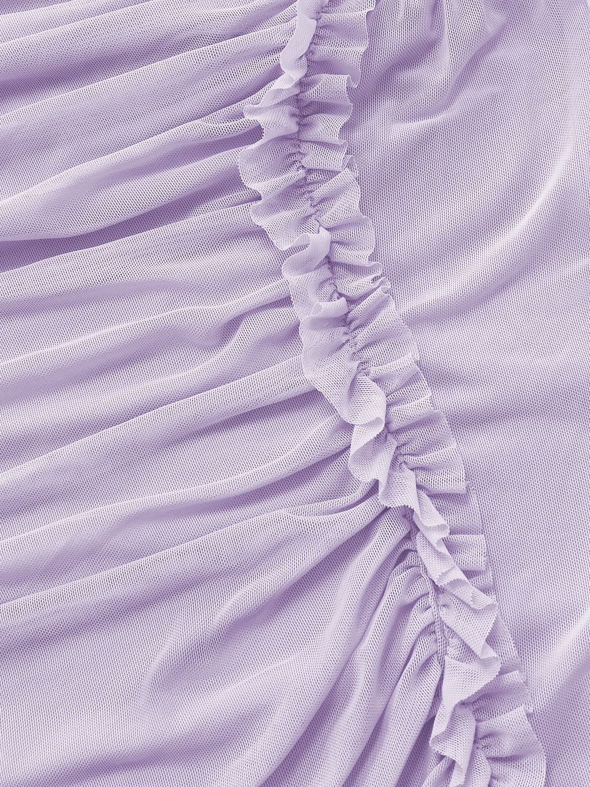 Purple 1970s Mesh One-Shoulder Ruffled Asymmetrical Dress - Image 5