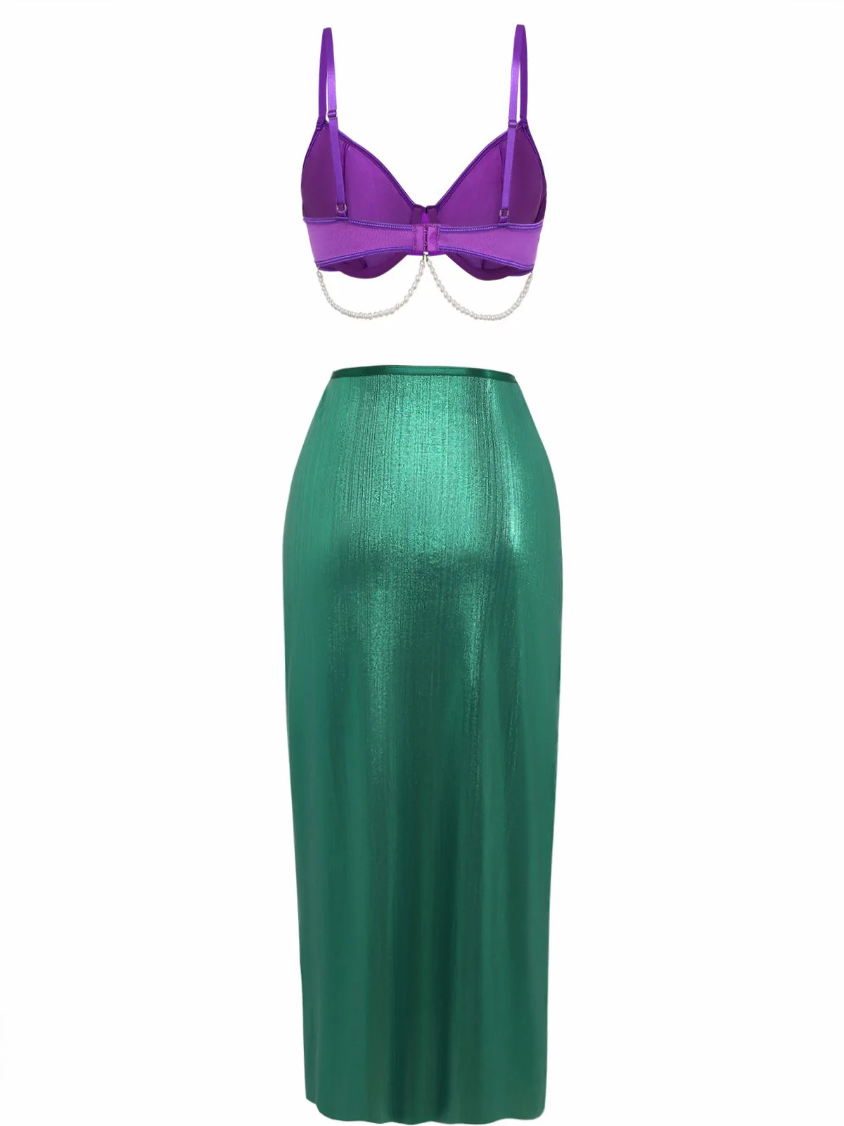 3PCS Purple 1970s Sea Pearl Satin Mermaid Sleepwear Set - Image 3