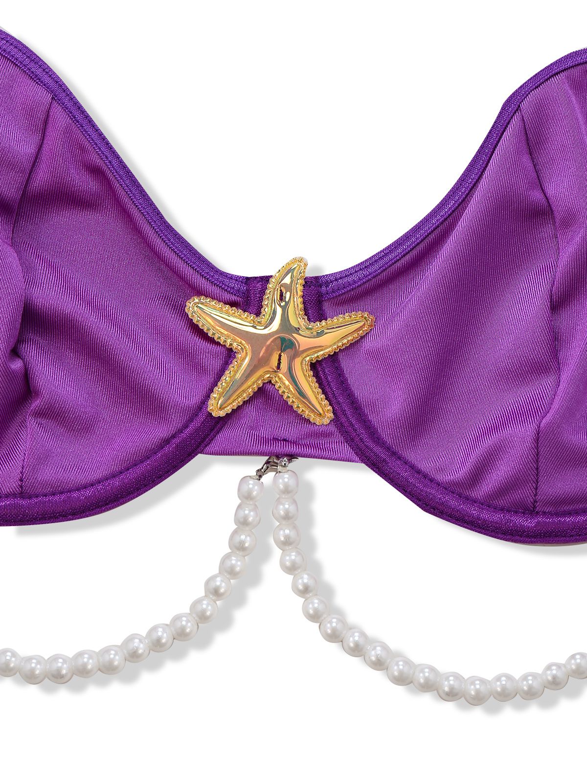 3PCS Purple 1970s Sea Pearl Satin Mermaid Sleepwear Set - Image 4