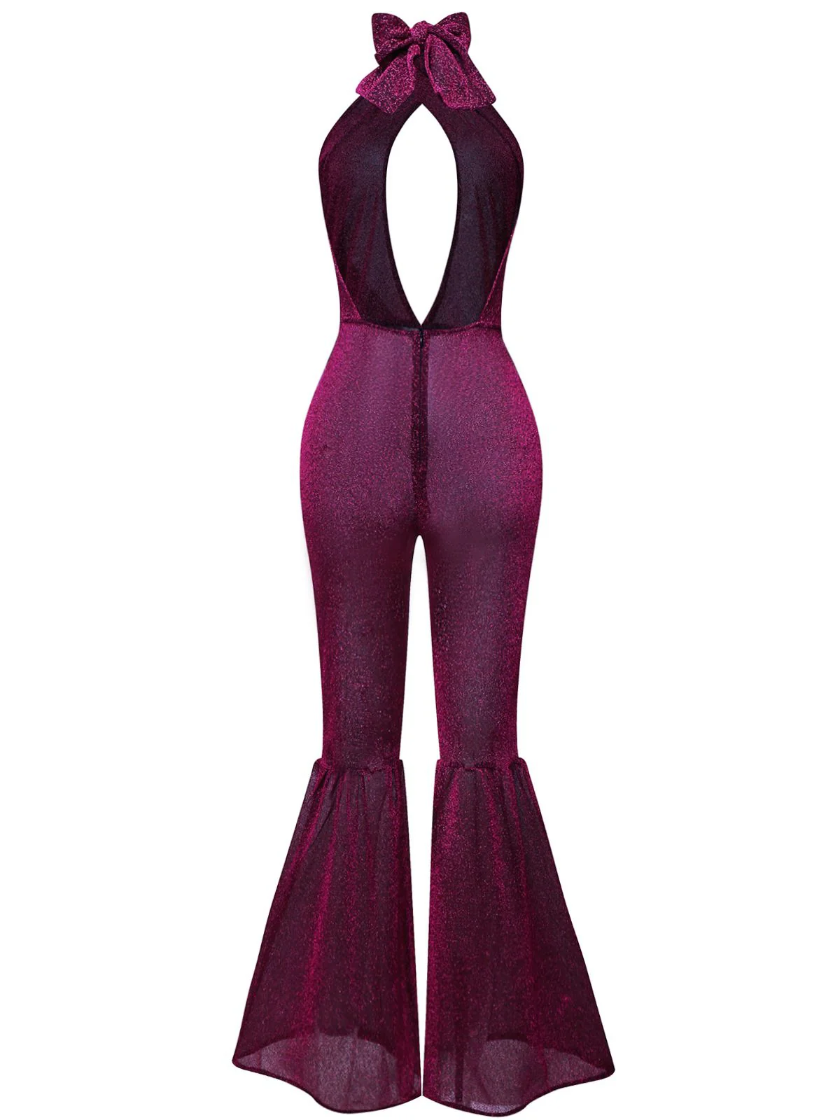 Purple 1970s Sheer Glitter Disco Halter Jumpsuit - Image 2
