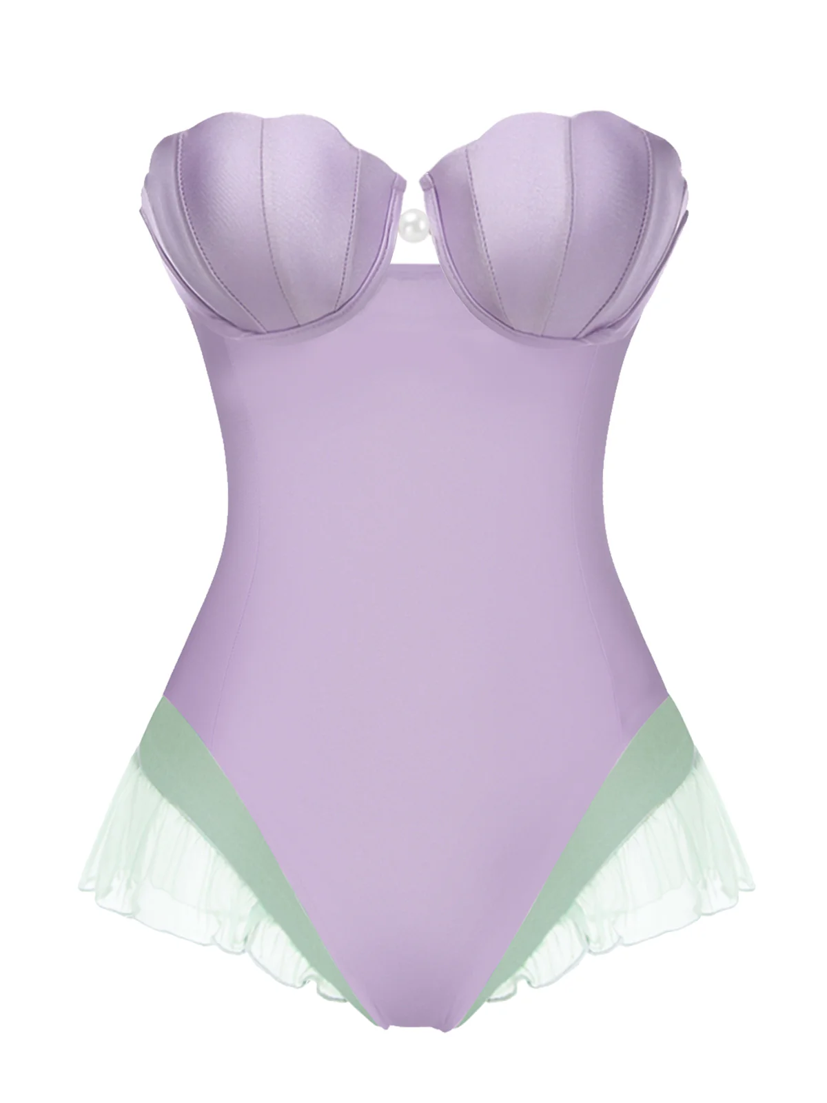 Purple 1970s Shell Mermaid Bandeau One-Piece Swimsuit - Image 2