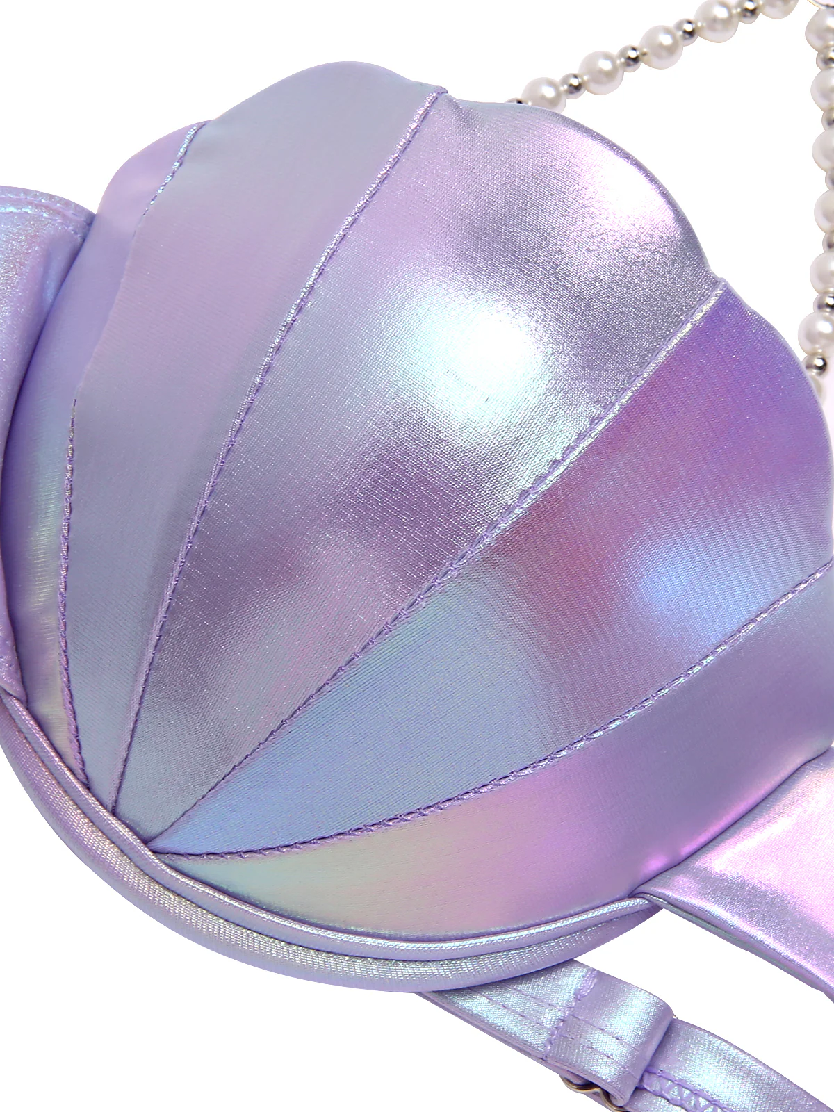 Purple 1970s Shell Pearl Chain Swim Top - Image 3