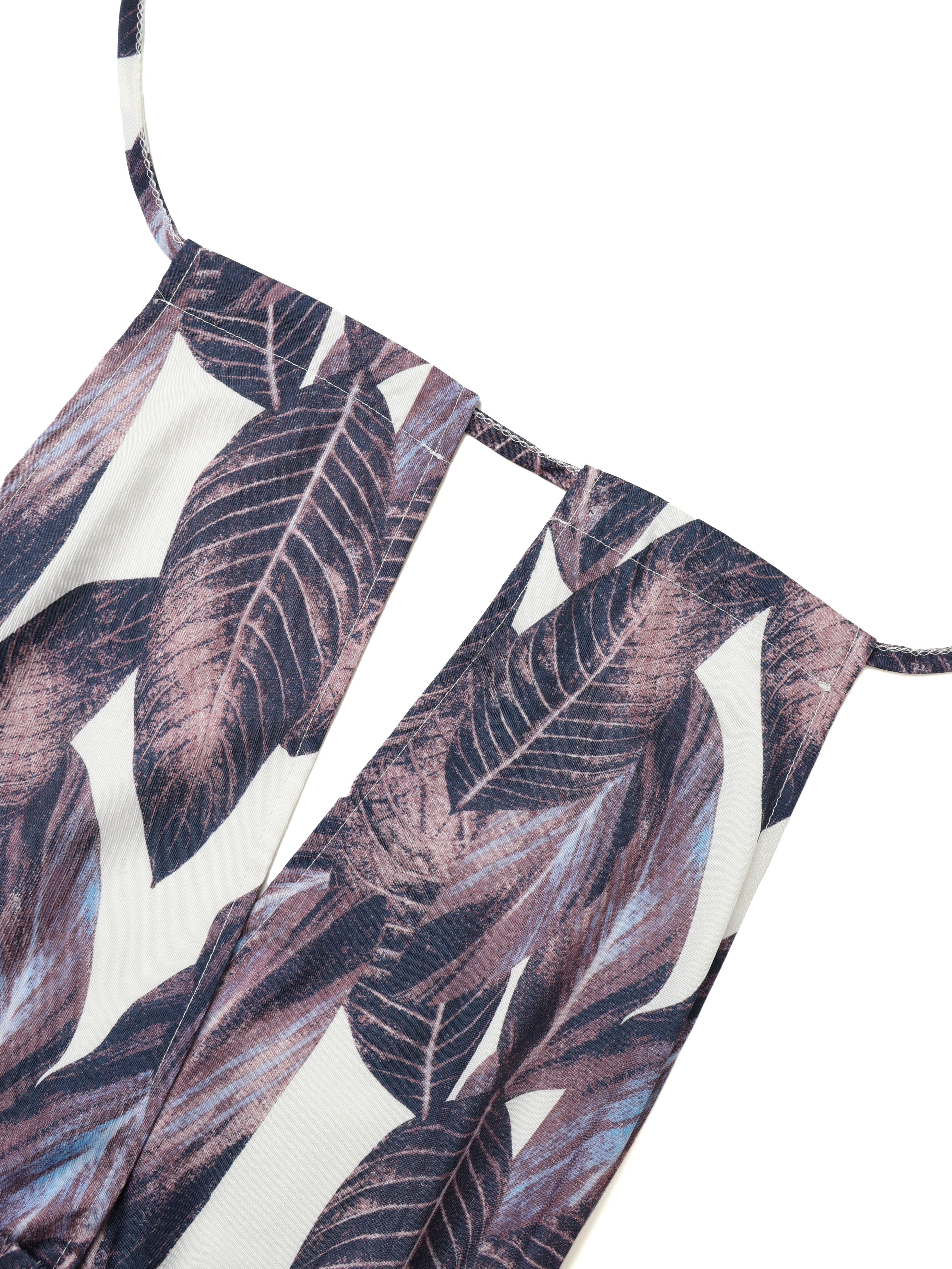 Purple 1970s Tropical Print V-Neck Wide Leg Jumpsuit - Image 5
