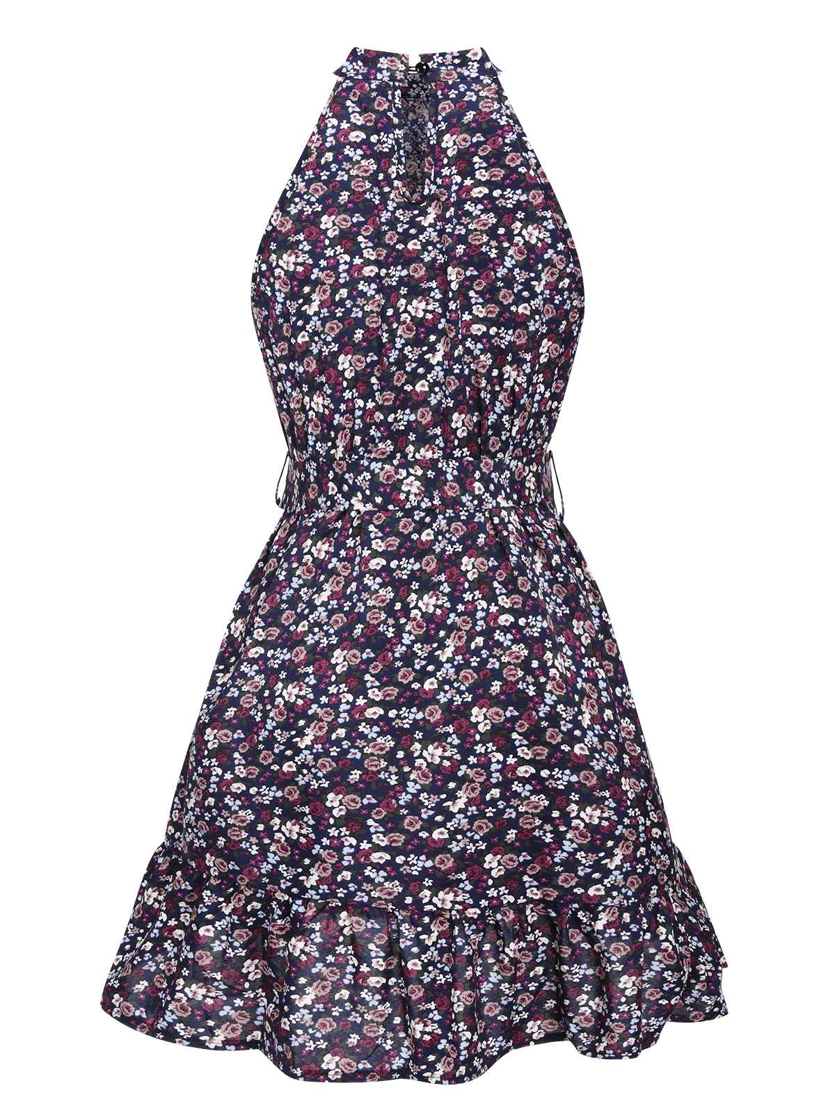 Purple 1980s Ditsy Floral Sleeveless Dress - Image 3
